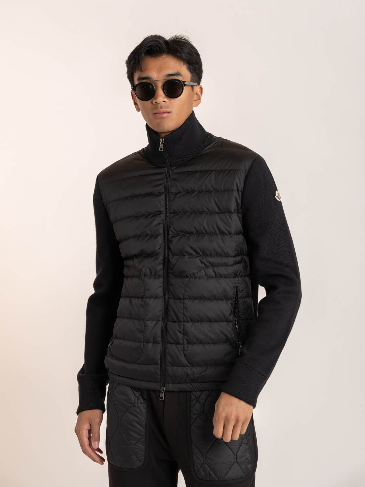 Black Padded Wool Cardigan