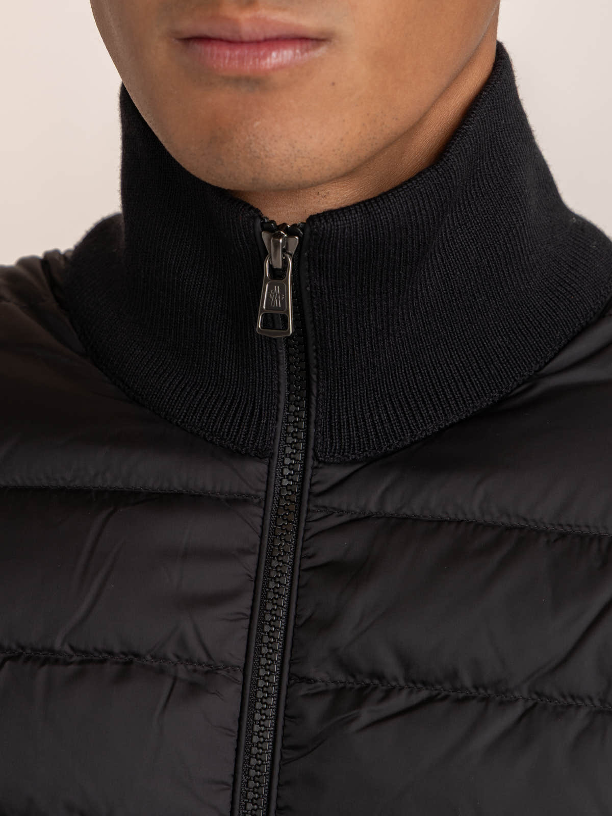 Black Padded Wool Cardigan