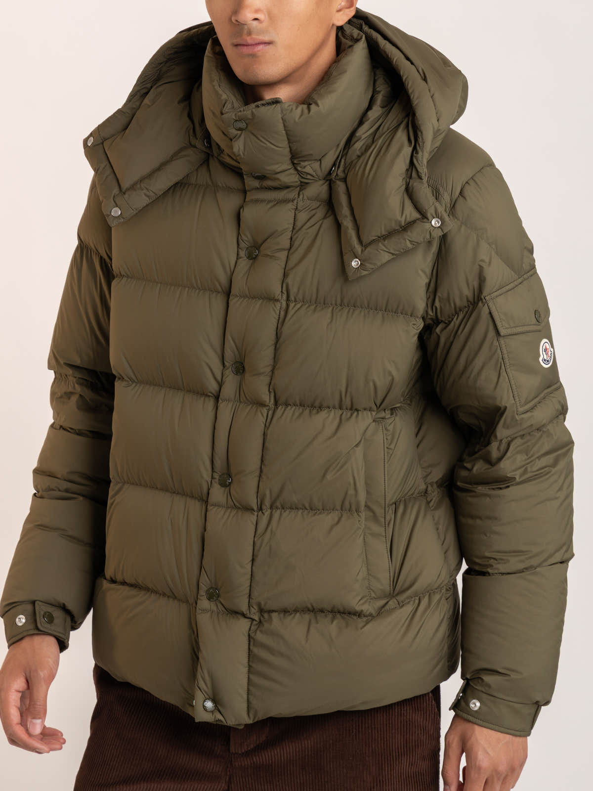 Olive Green Maya 70 Hooded Short Down Jacket