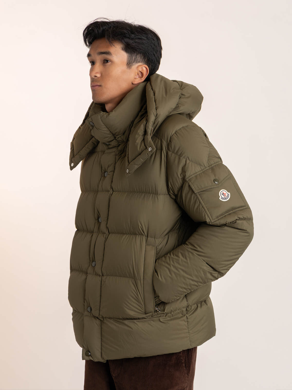 Olive Green Maya 70 Hooded Short Down Jacket