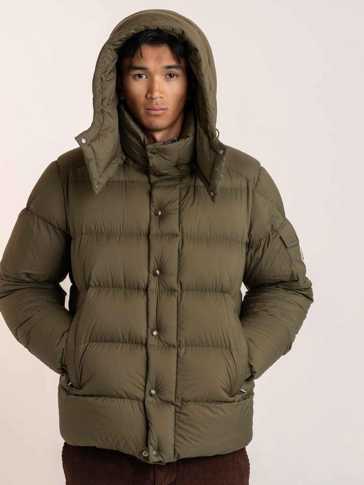 Olive Green Maya 70 Hooded Short Down Jacket