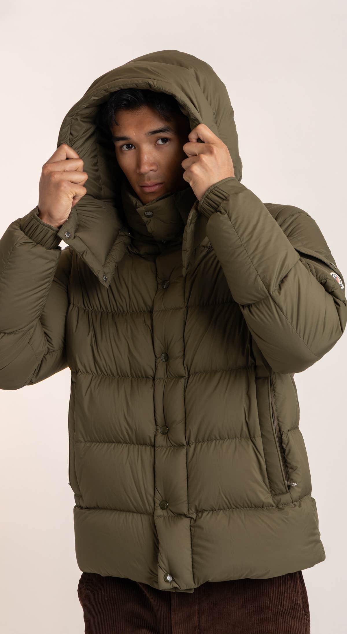 Olive Green Maya 70 Hooded Short Down Jacket