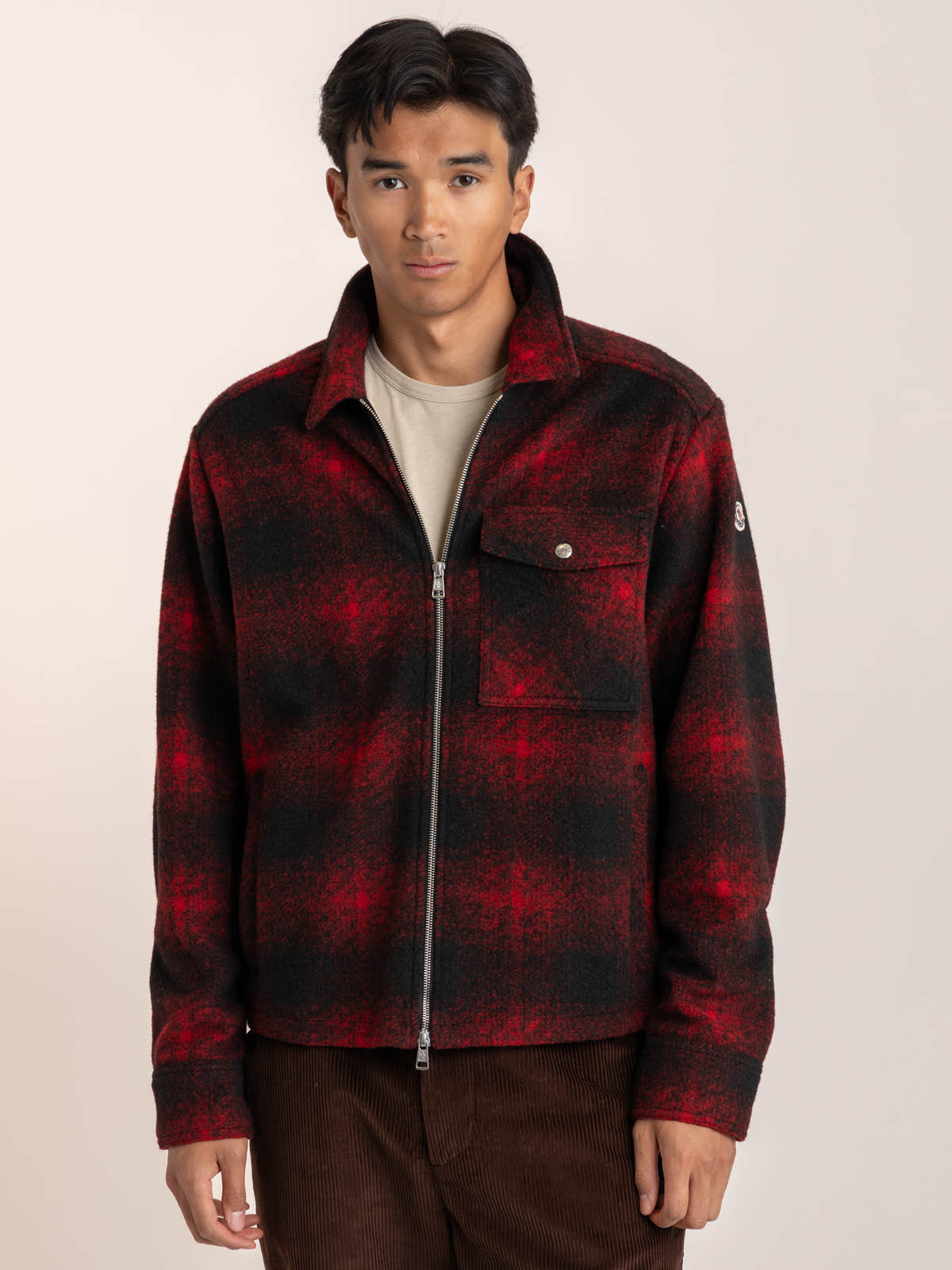 Red Checked Zip-Front Overshirt
