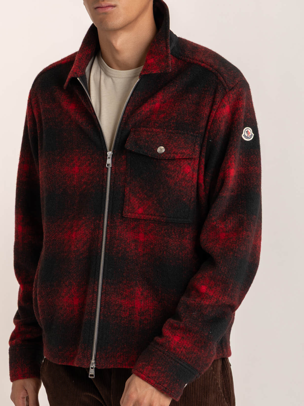 Red Checked Zip-Front Overshirt