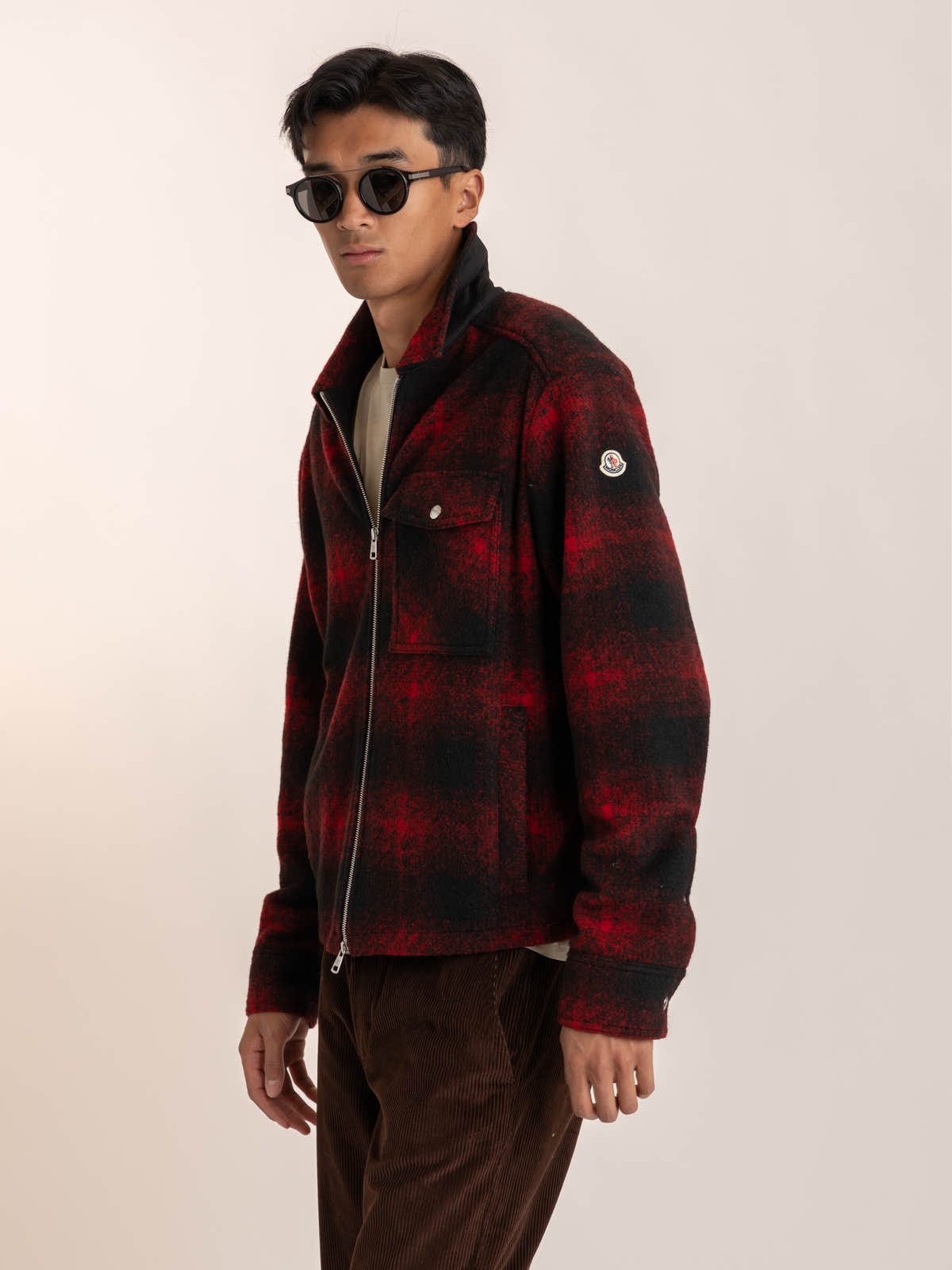Red Checked Zip-Front Overshirt