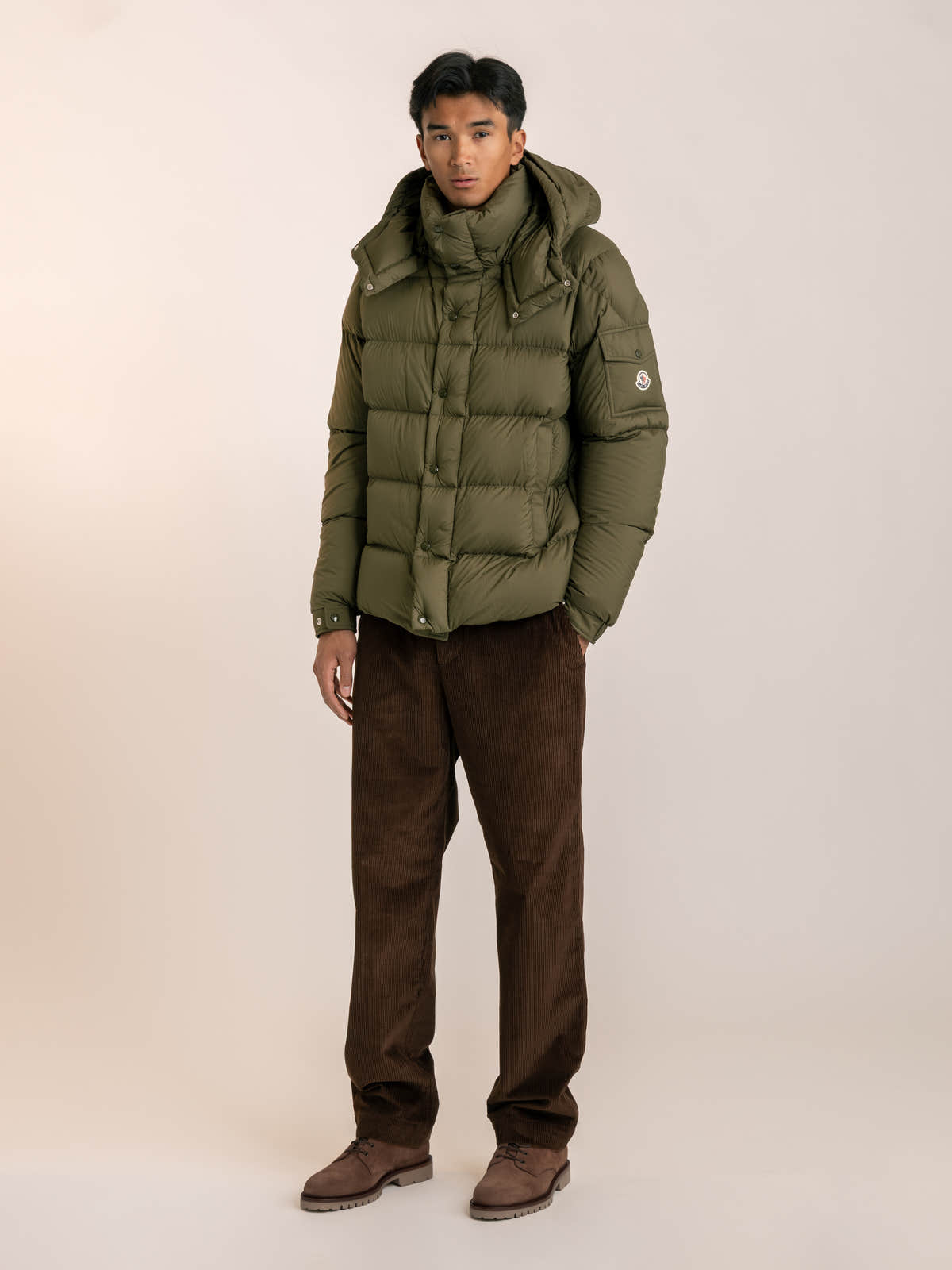 Olive Green Maya 70 Hooded Short Down Jacket