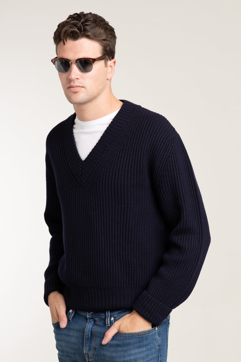 Chunky v neck sweater sale