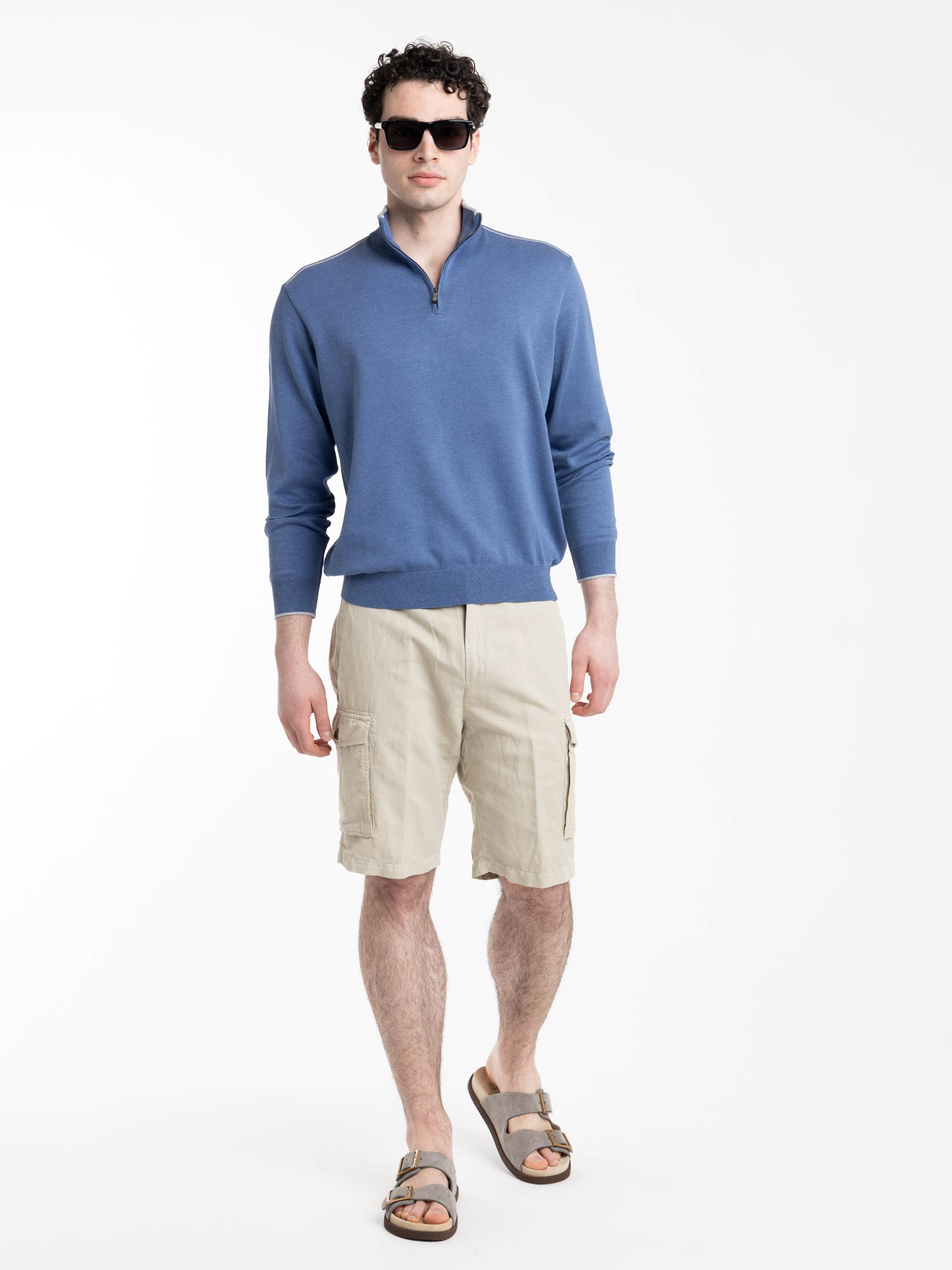 Almond Garment‑dyed Linen and Cotton Cargo Bermuda Shorts