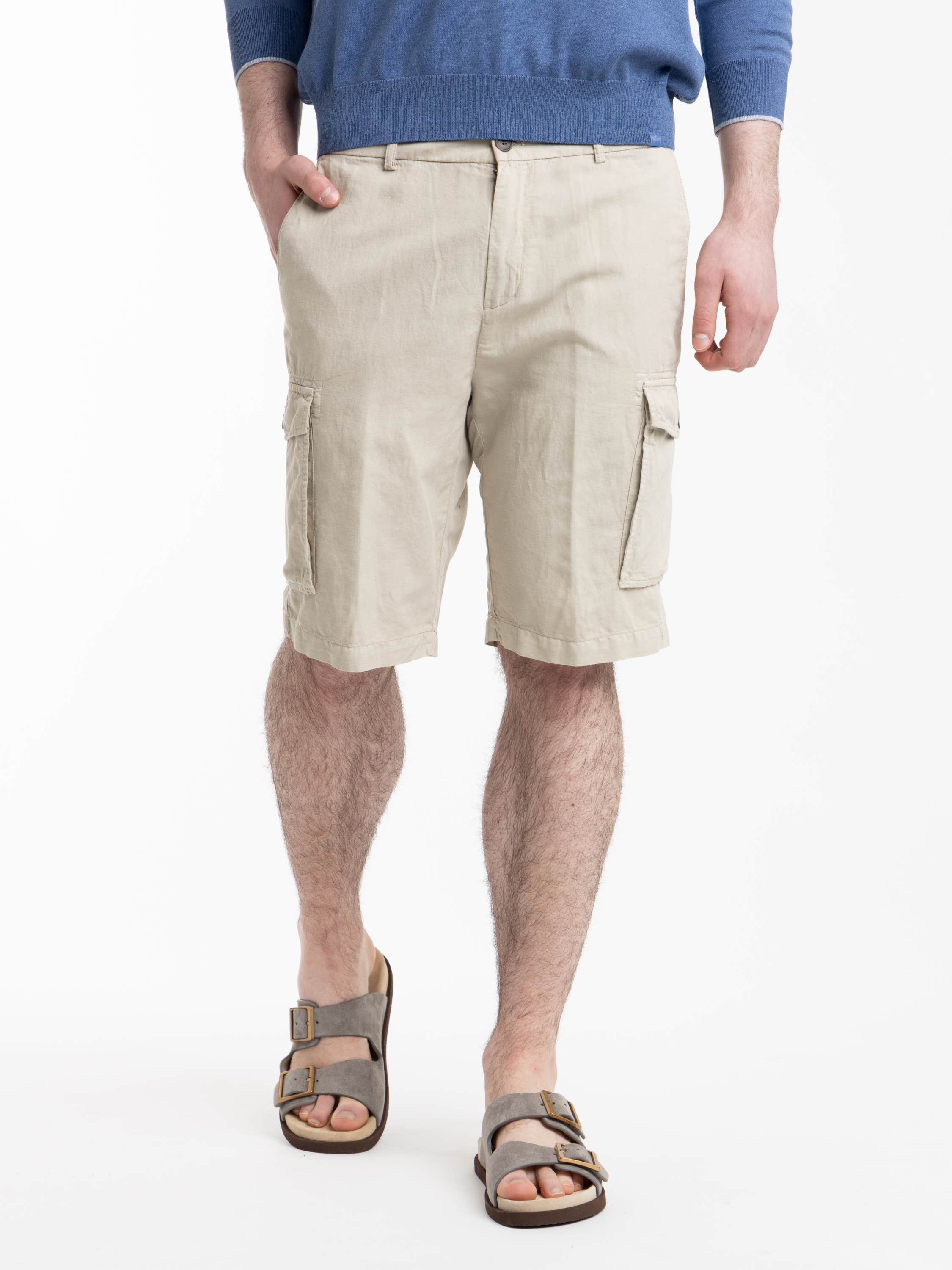 Almond Garment‑dyed Linen and Cotton Cargo Bermuda Shorts