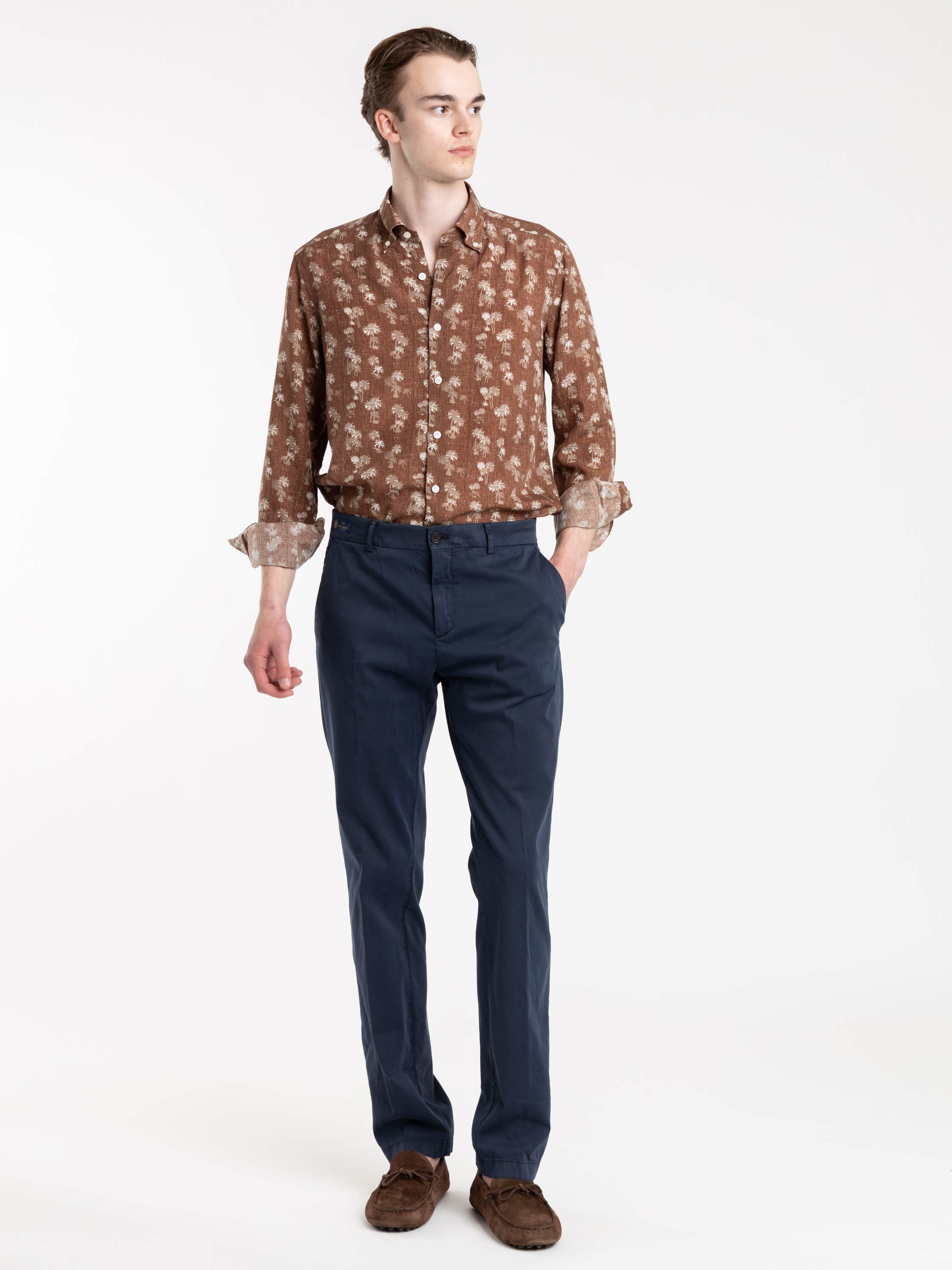 Blue Silk And Stretch Cotton Chino Pants