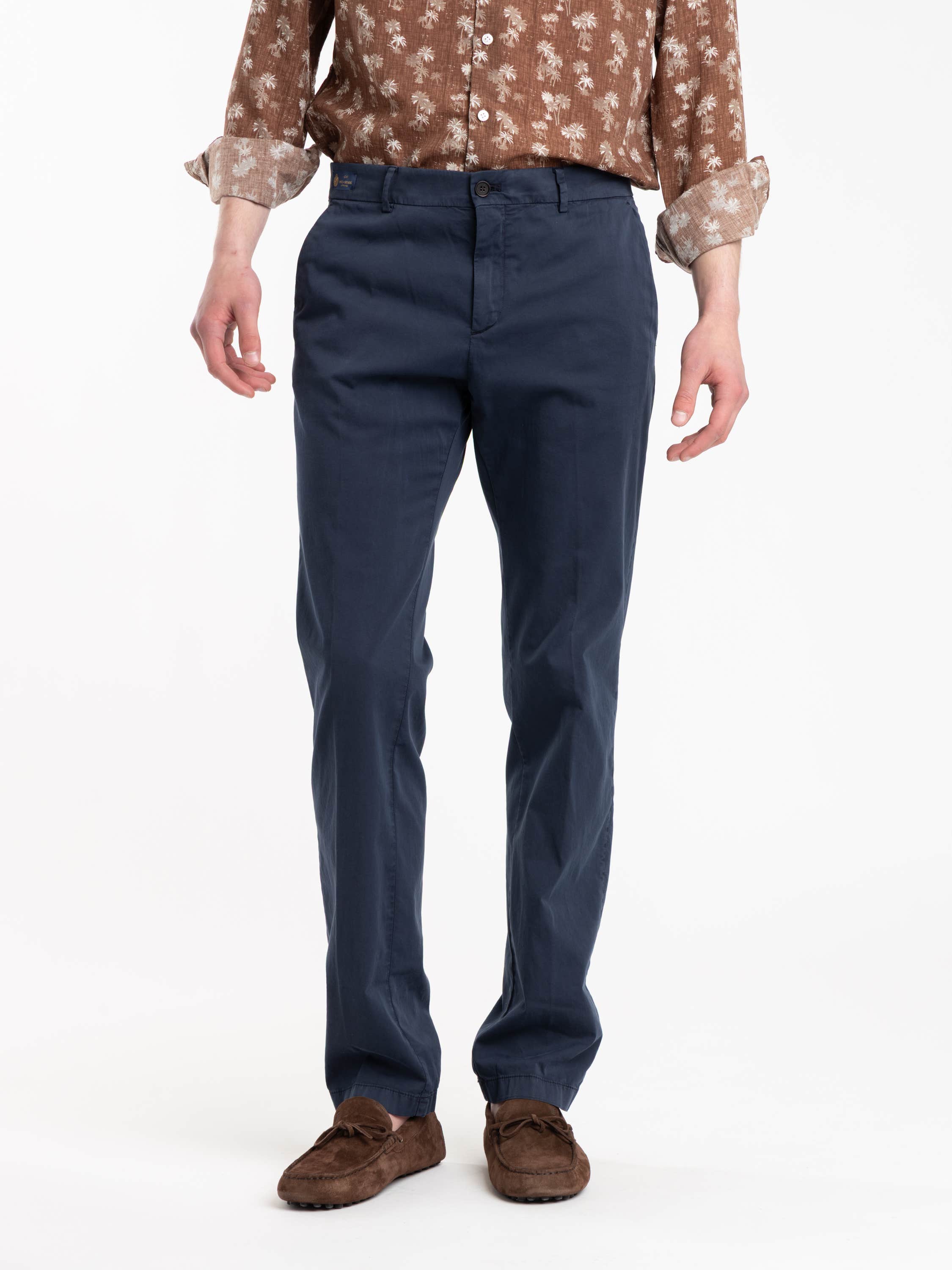 Blue Silk And Stretch Cotton Chino Pants
