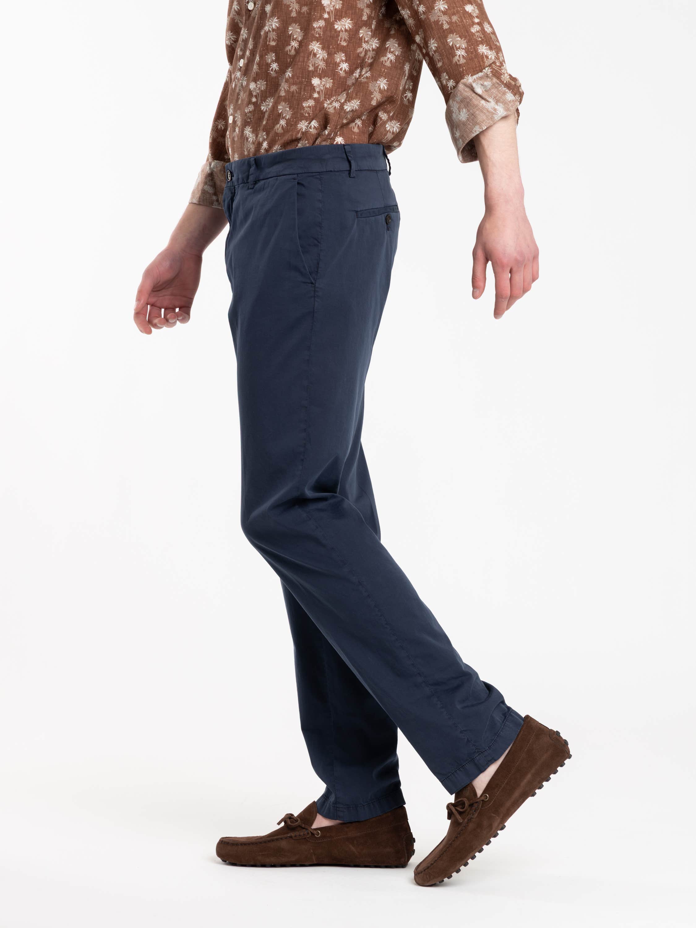 Blue Silk And Stretch Cotton Chino Pants