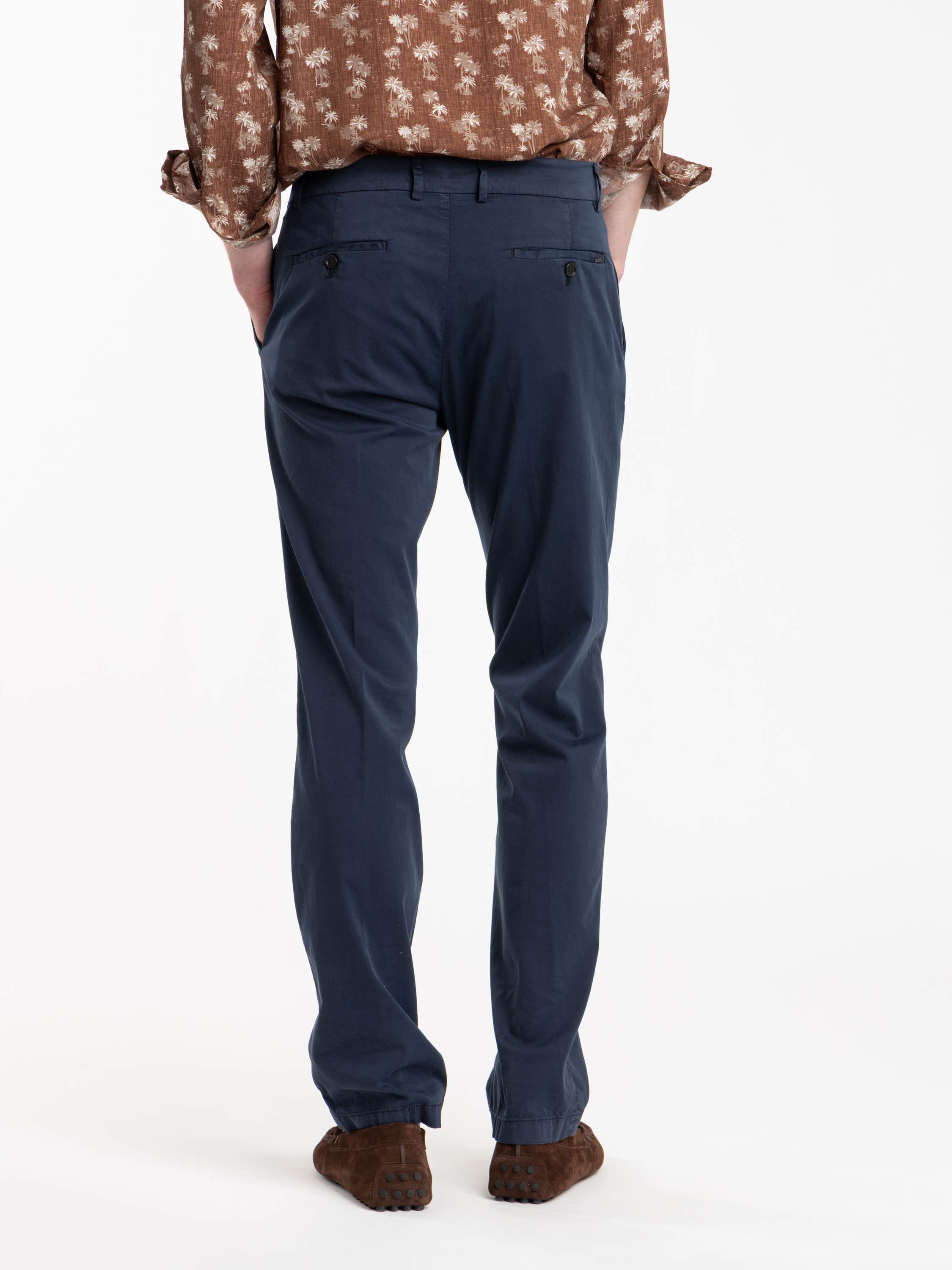 Blue Silk And Stretch Cotton Chino Pants