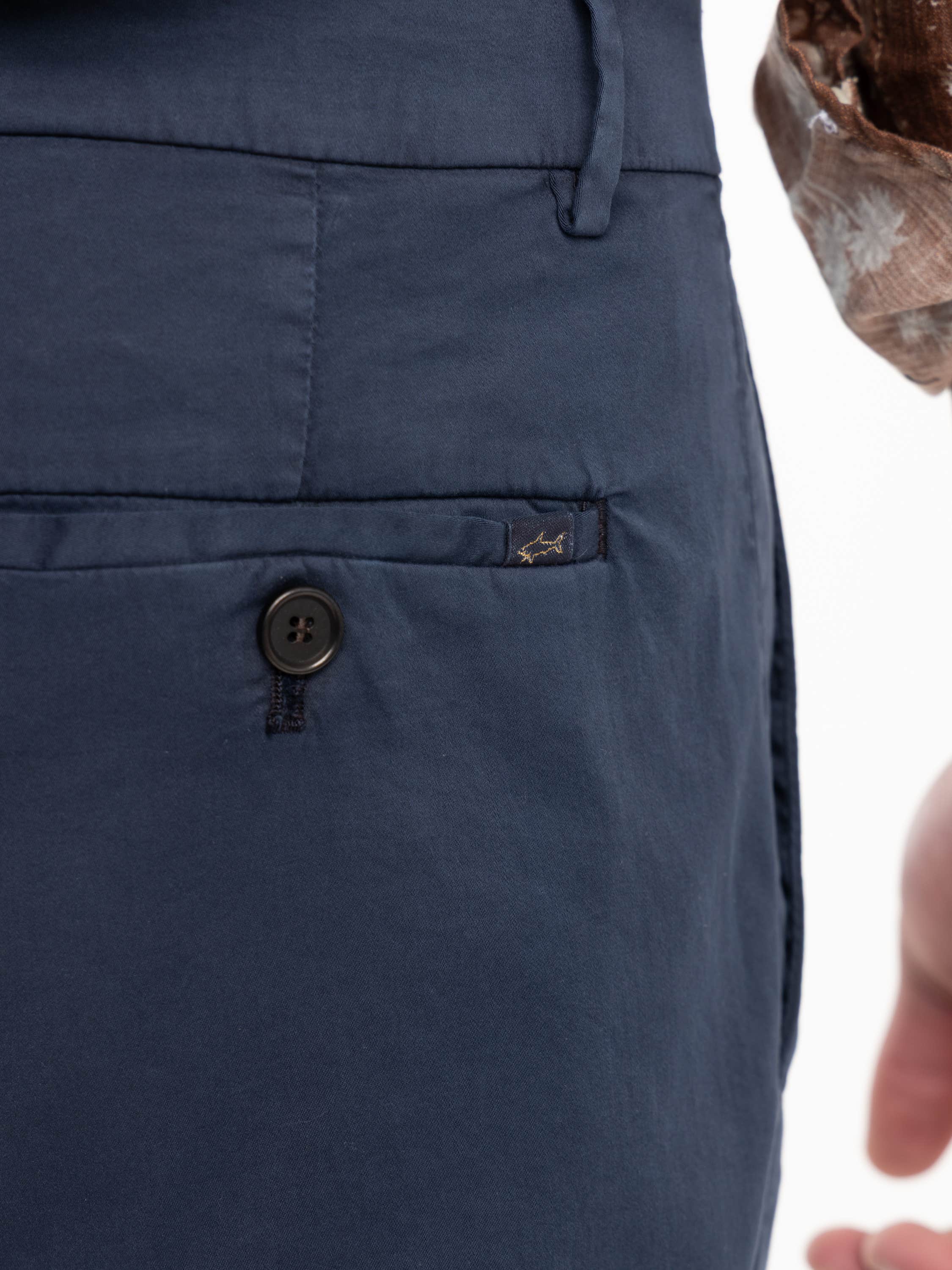 Blue Silk And Stretch Cotton Chino Pants