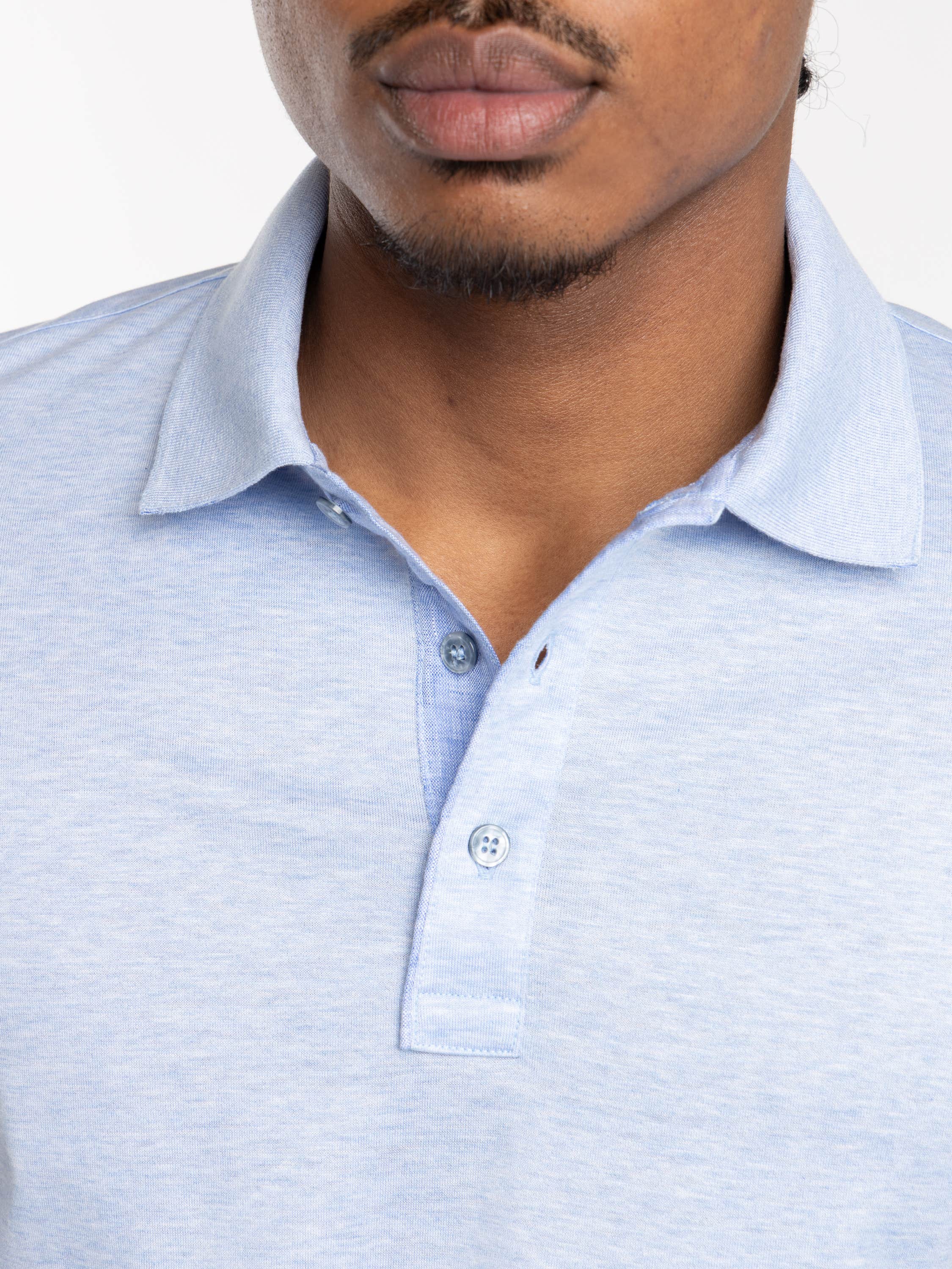 Cerulean Polo Shirt In Double Mercerised Cotton Jersey With Linen Details