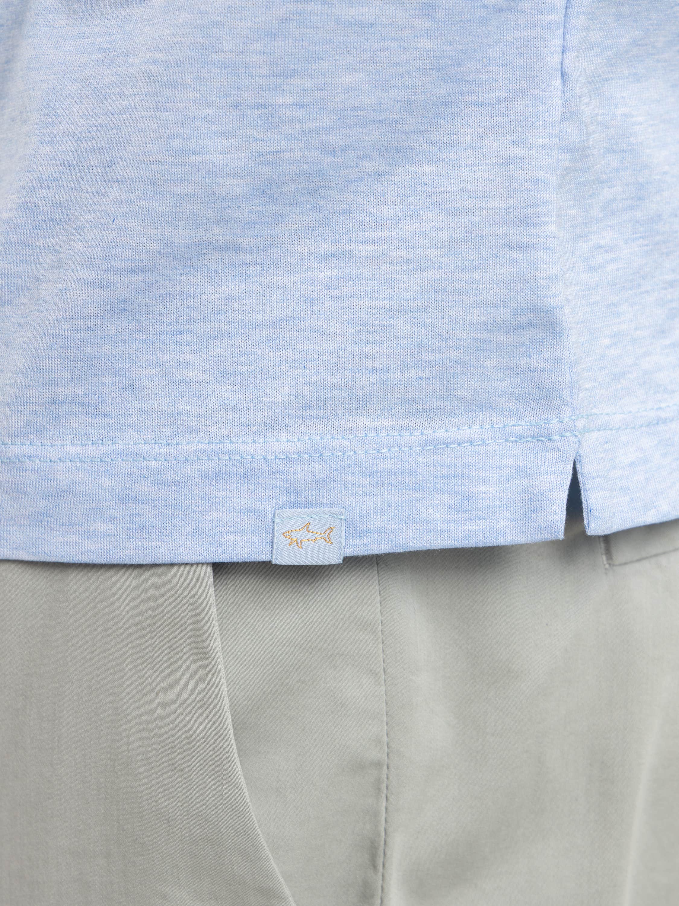 Cerulean Polo Shirt In Double Mercerised Cotton Jersey With Linen Details
