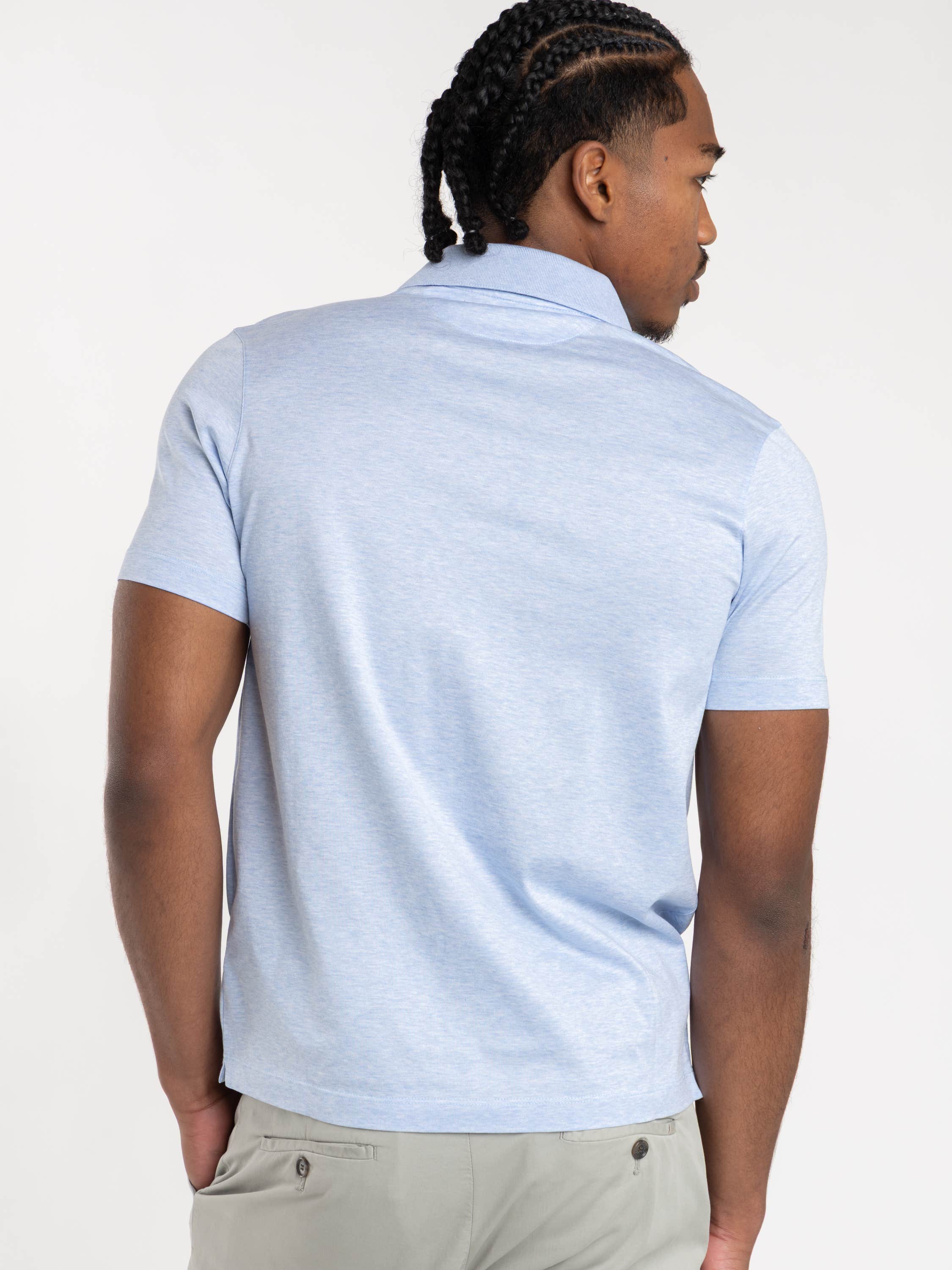 Cerulean Polo Shirt In Double Mercerised Cotton Jersey With Linen Details