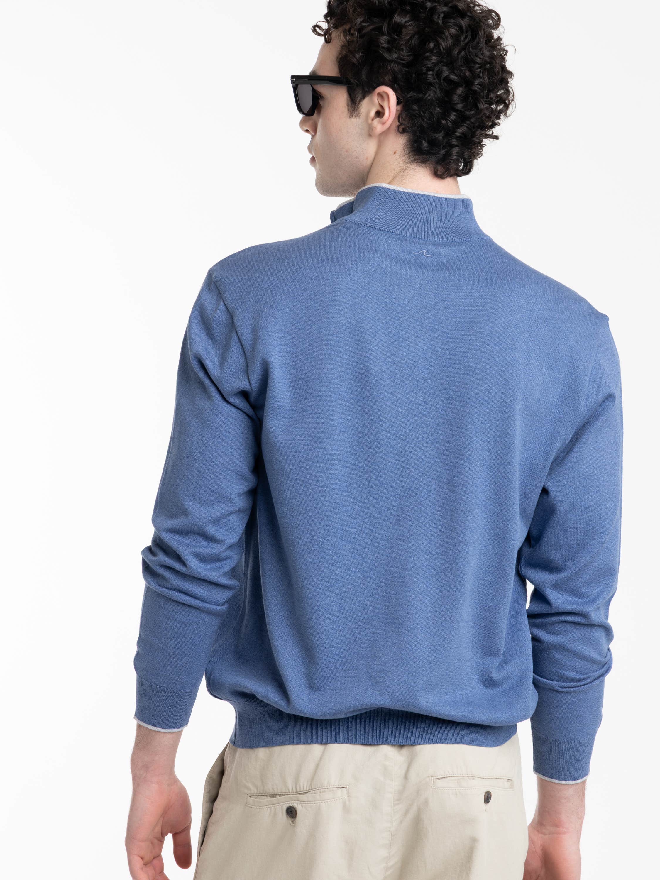Colony Blue Half‑zip Cotton and Silk Sweater