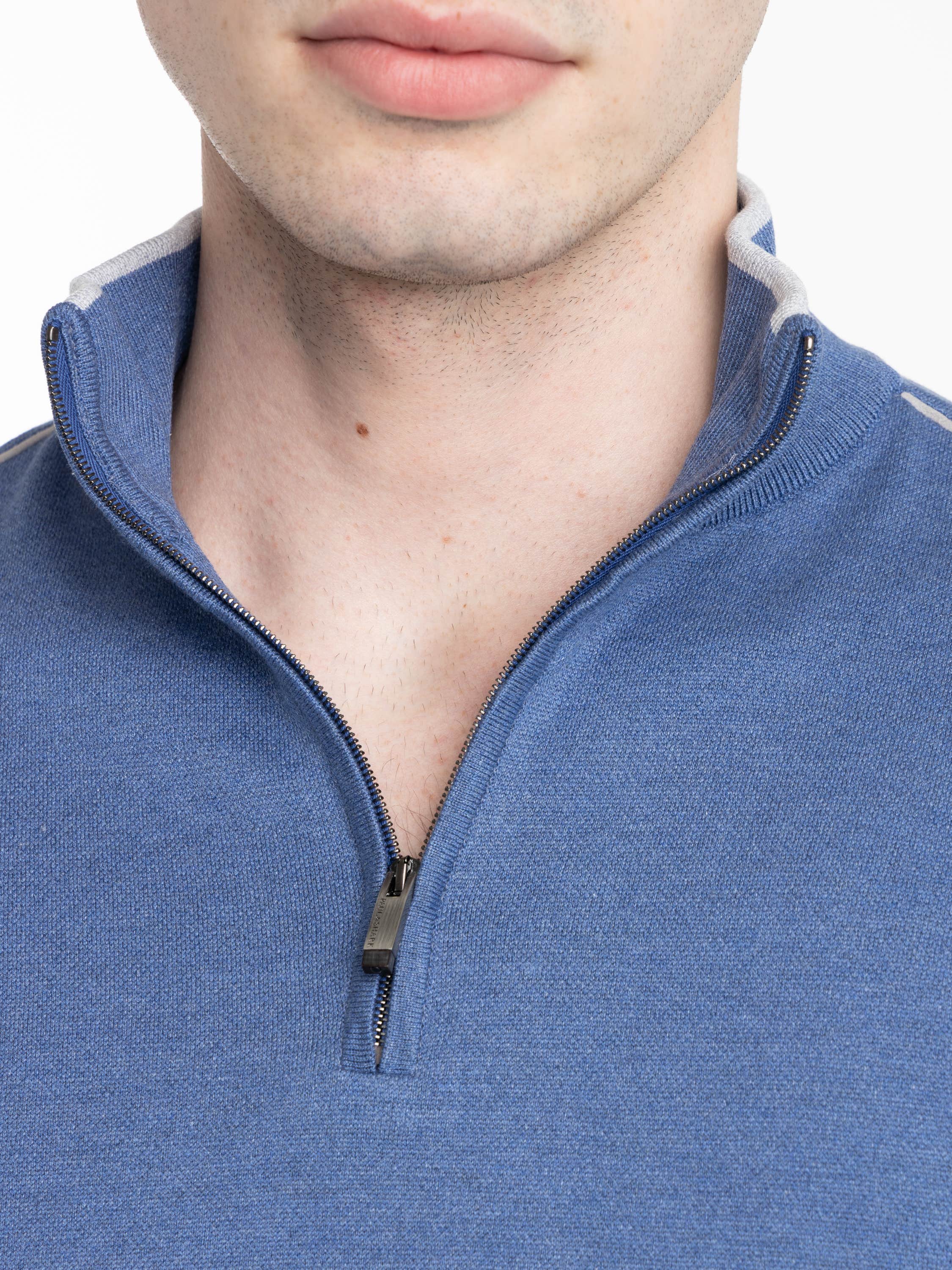 Colony Blue Half‑zip Cotton and Silk Sweater