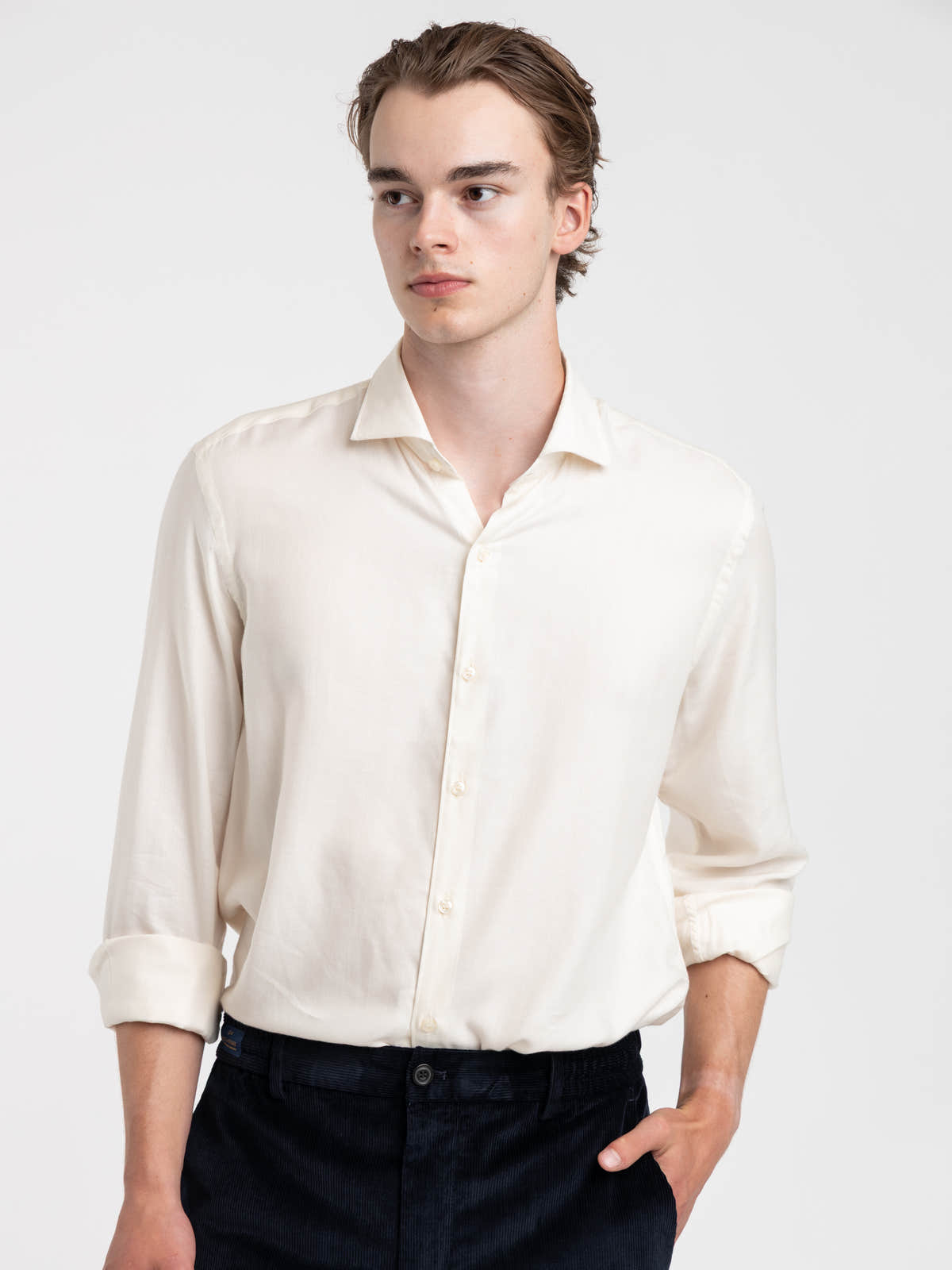 Cream Cotton-Lyocell Shirt