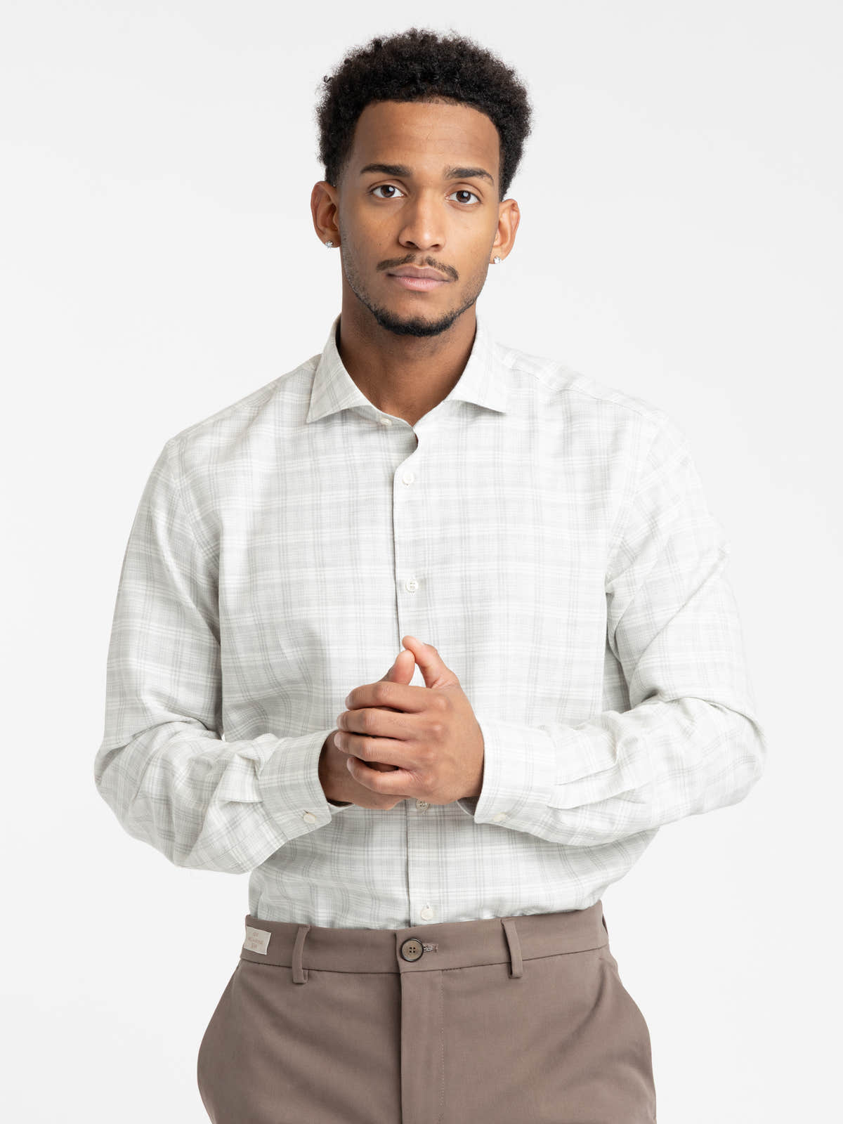 Grey Checked Cotton and Cashmere Shirt
