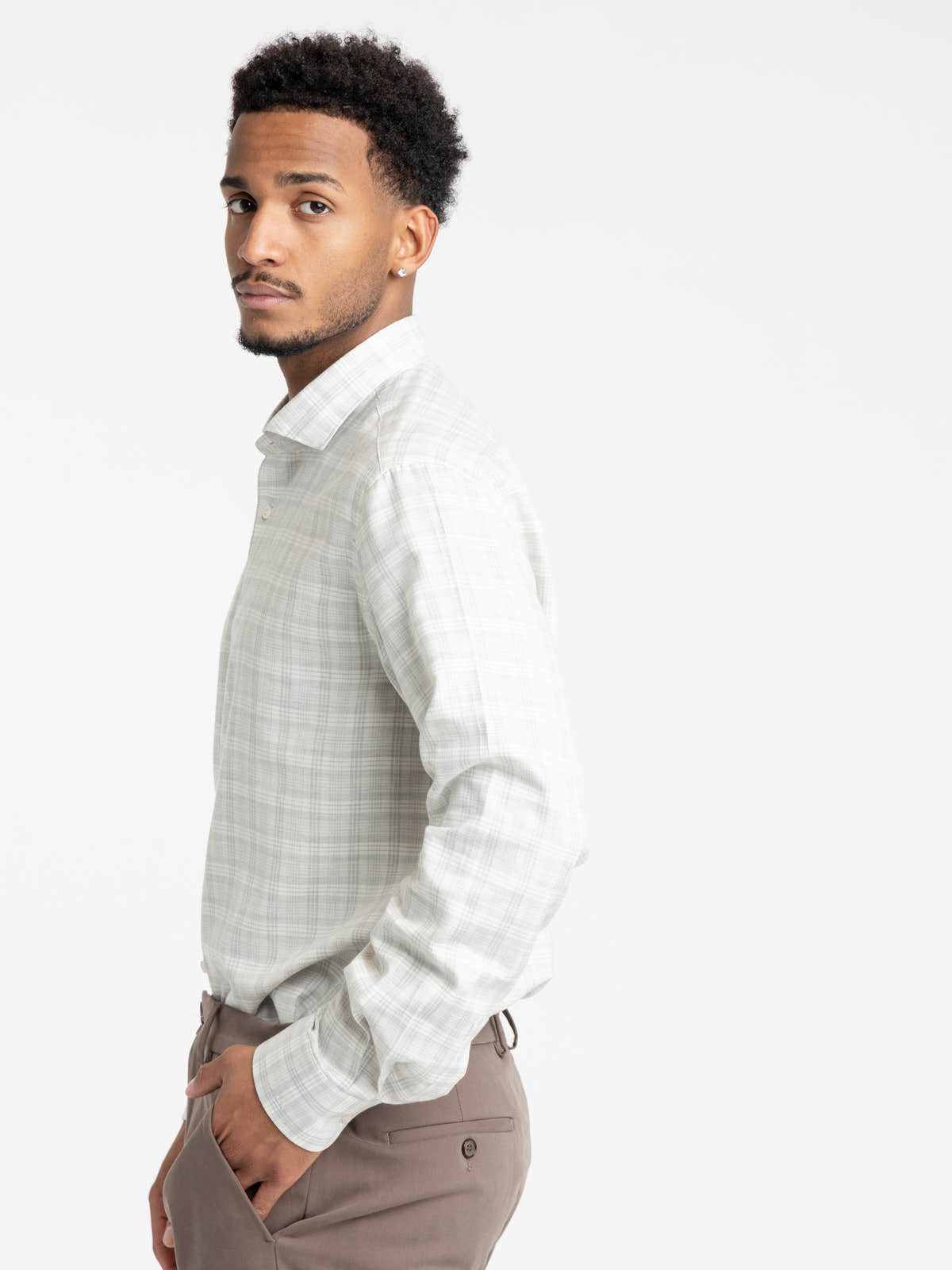 Grey Checked Cotton and Cashmere Shirt
