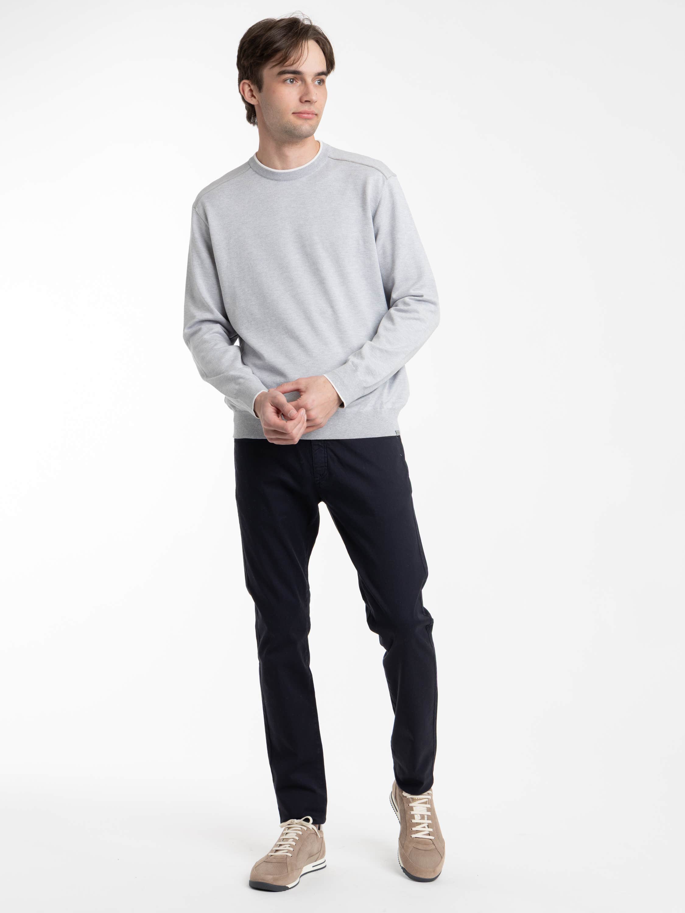 Grey Silk and Cotton Crewneck Sweater