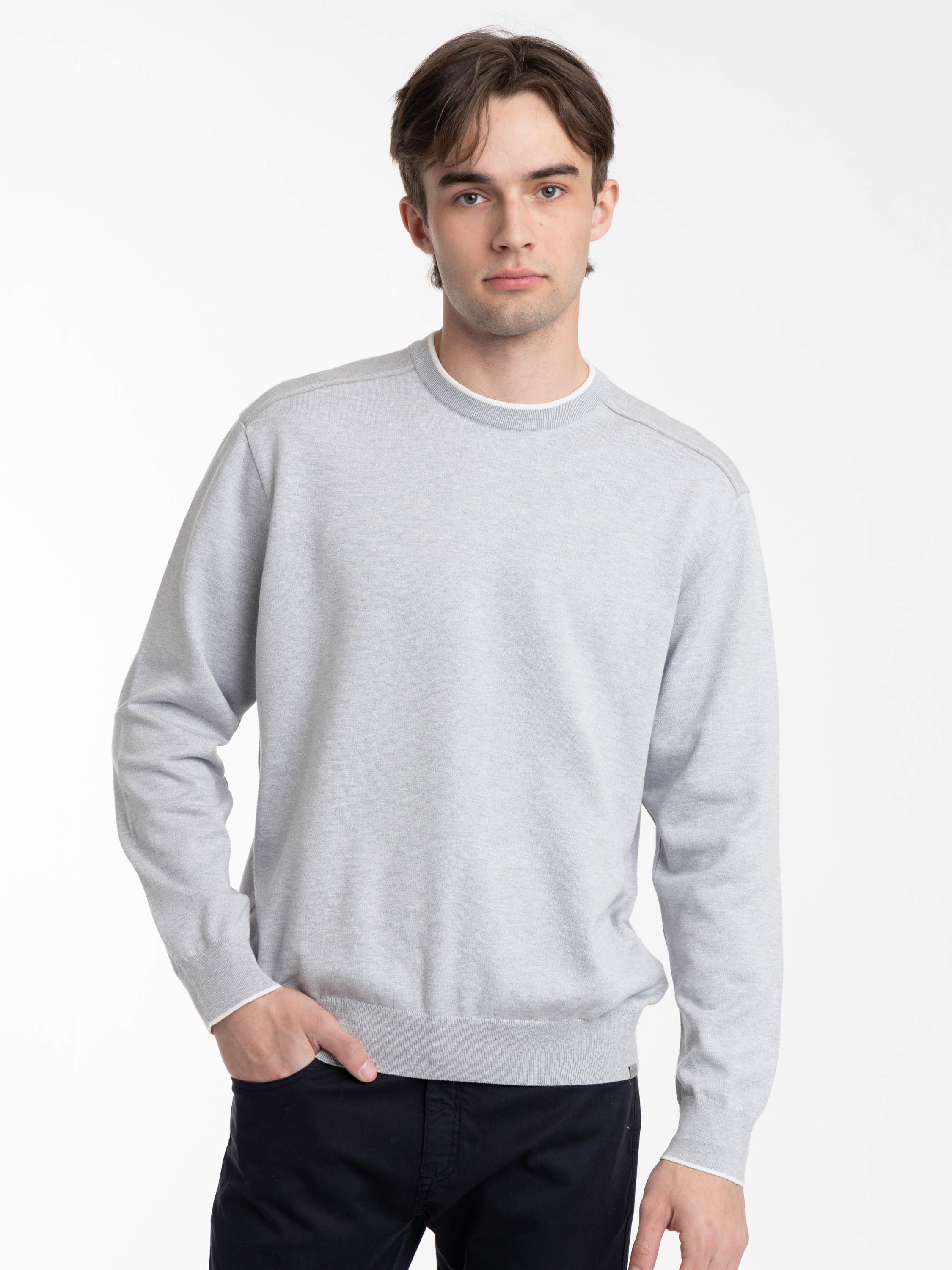 Grey Silk and Cotton Crewneck Sweater