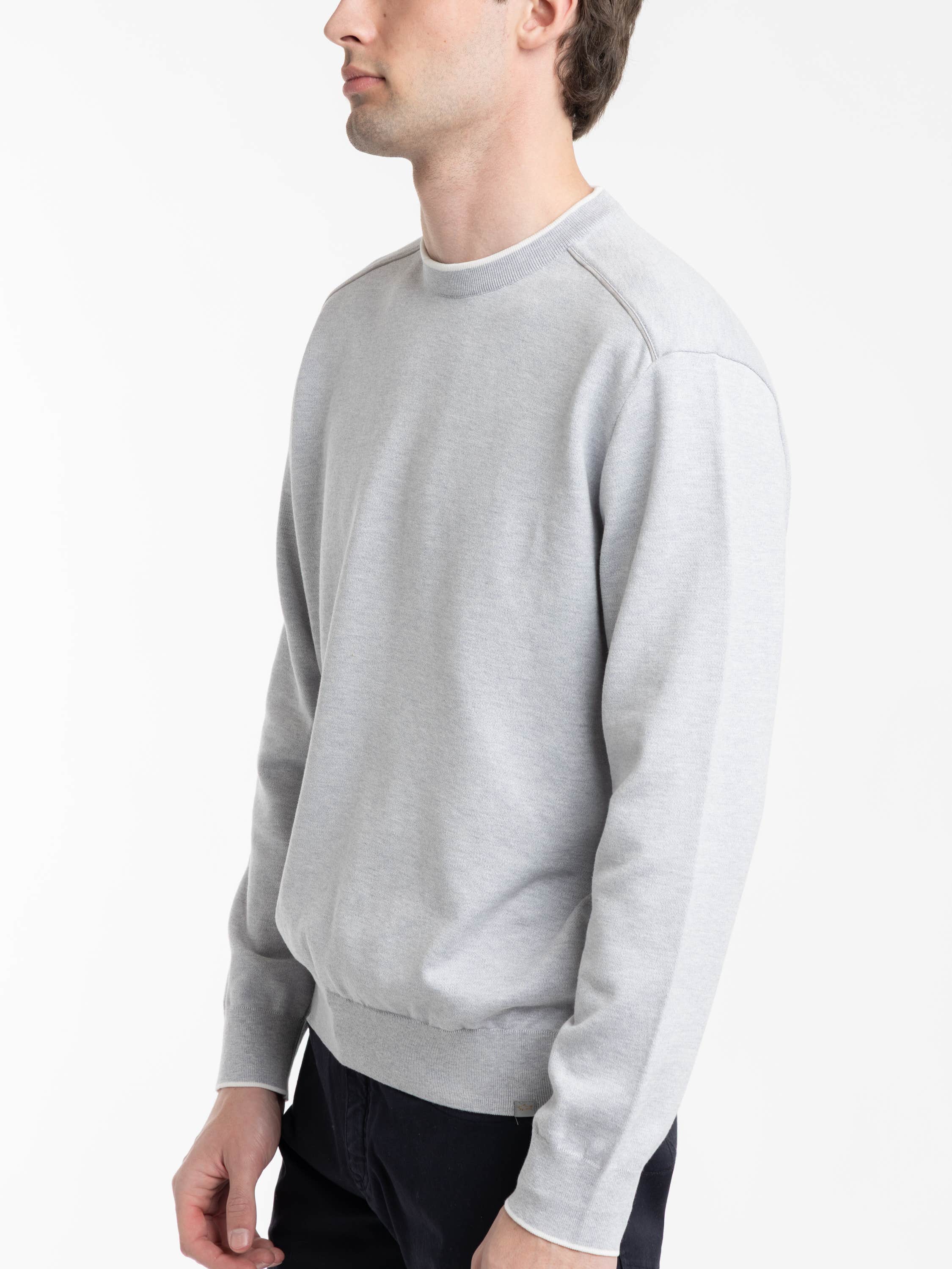 Grey Silk and Cotton Crewneck Sweater