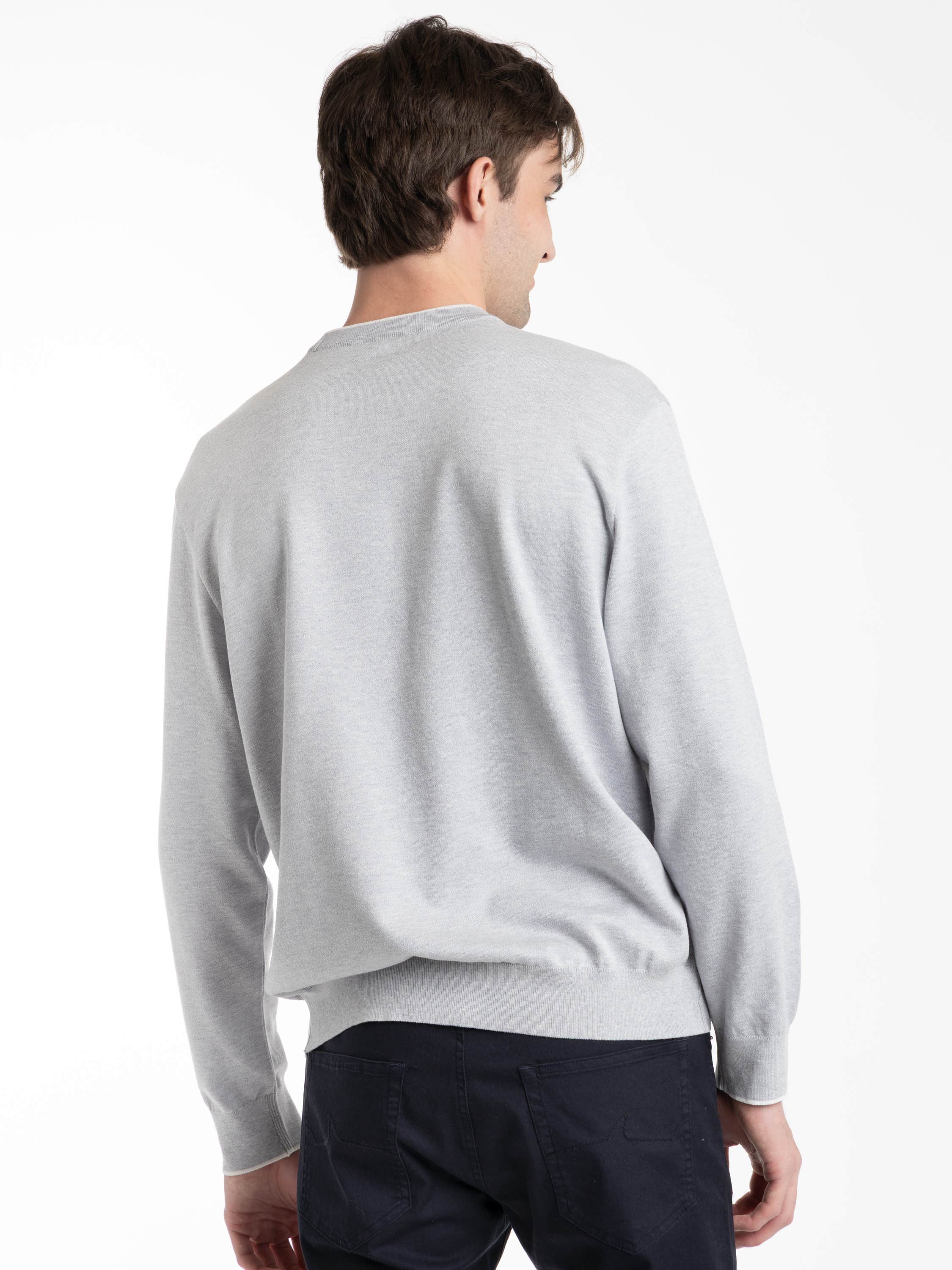 Grey Silk and Cotton Crewneck Sweater