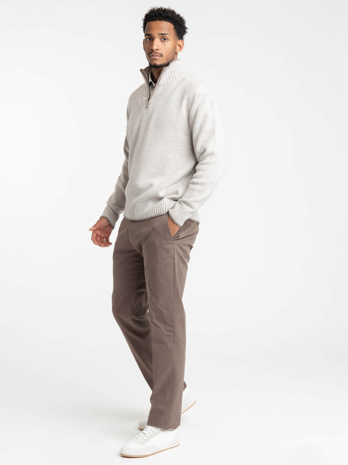 Grey Wool and Cashmere Half-Zip Sweater
