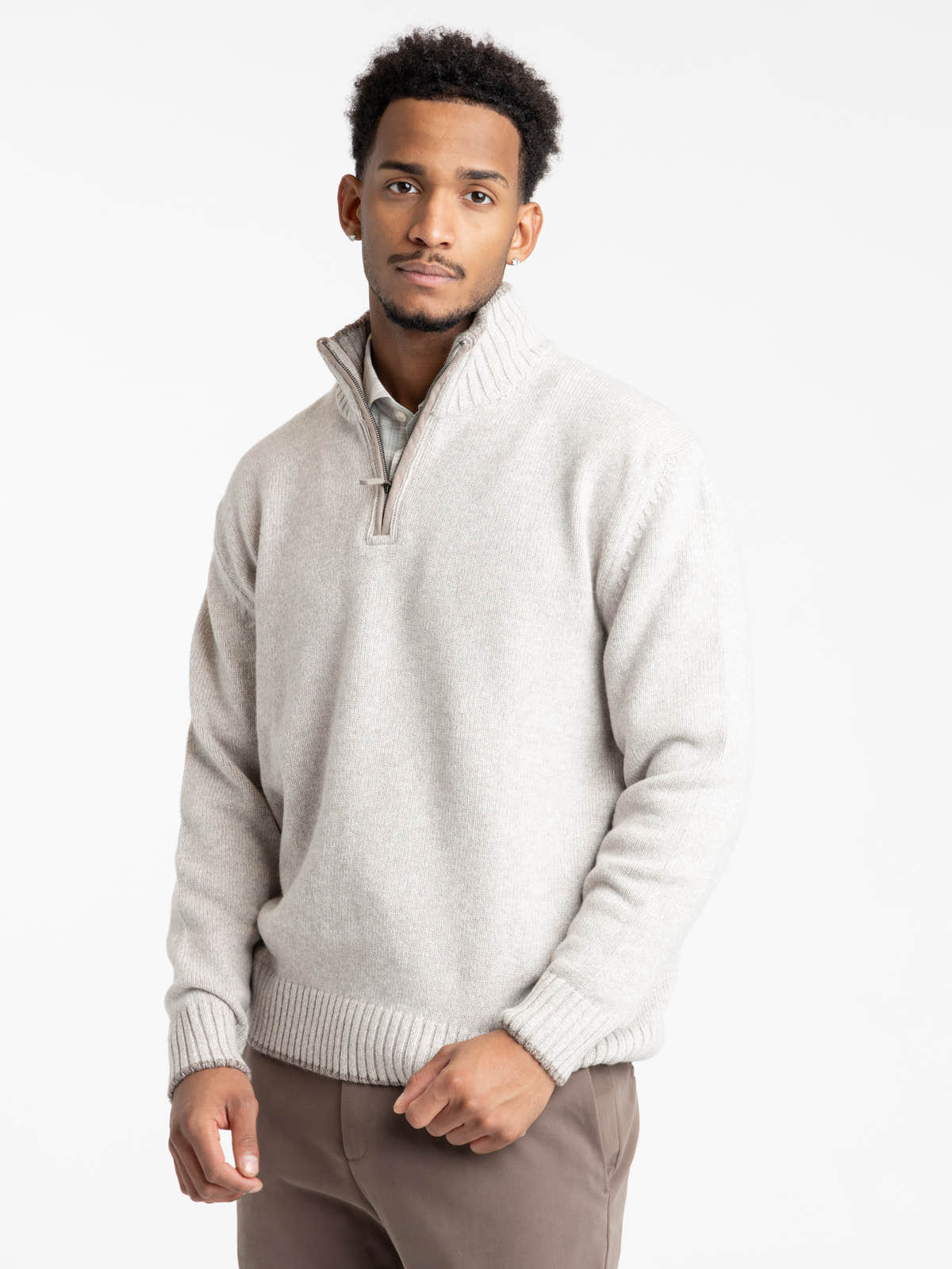 Grey Wool and Cashmere Half-Zip Sweater