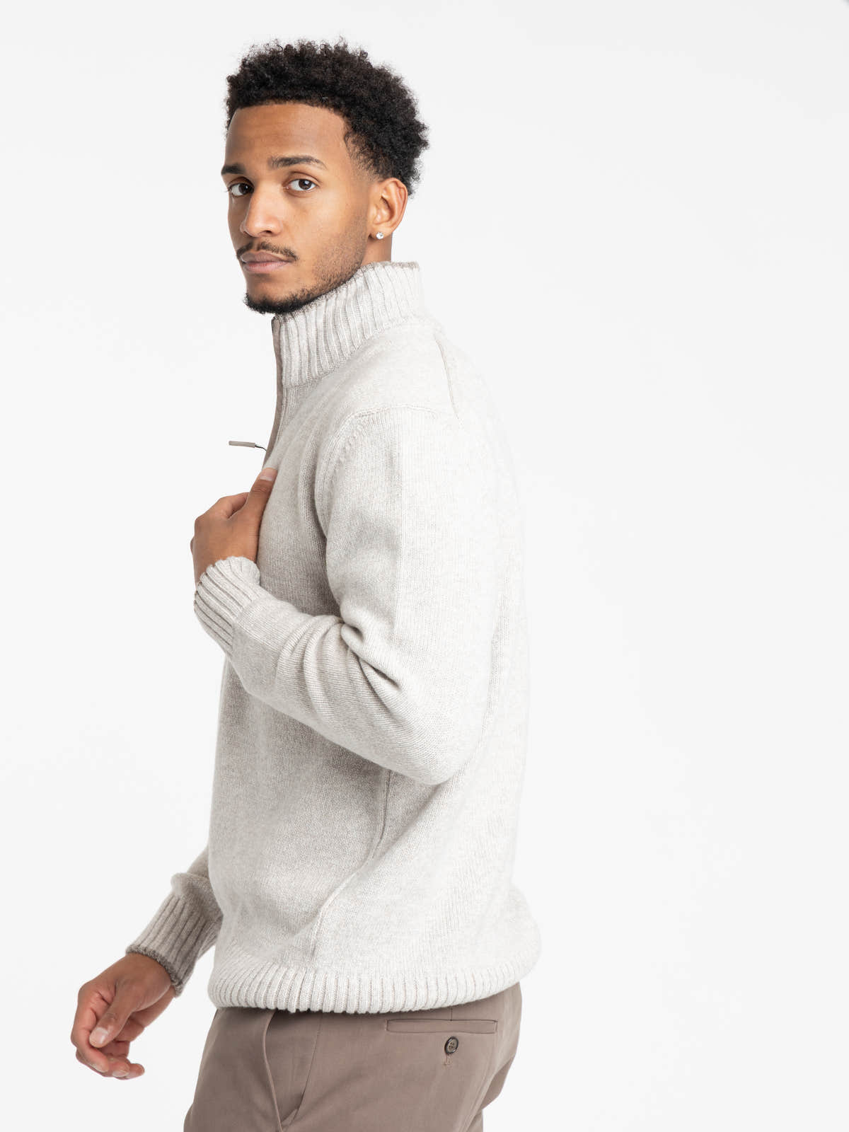 Grey Wool and Cashmere Half-Zip Sweater