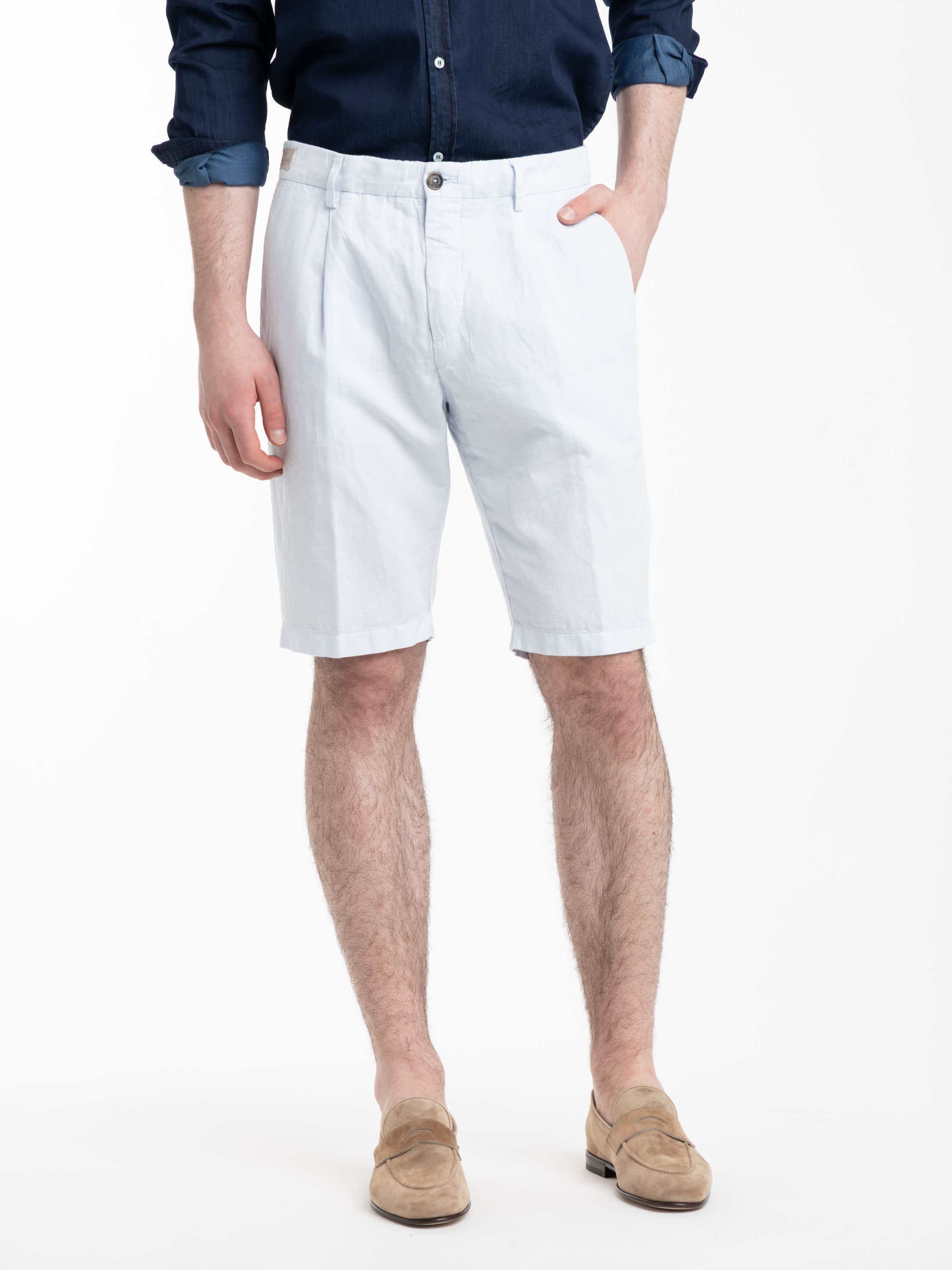 Light Blue Linen and Cotton Bermuda Shorts
