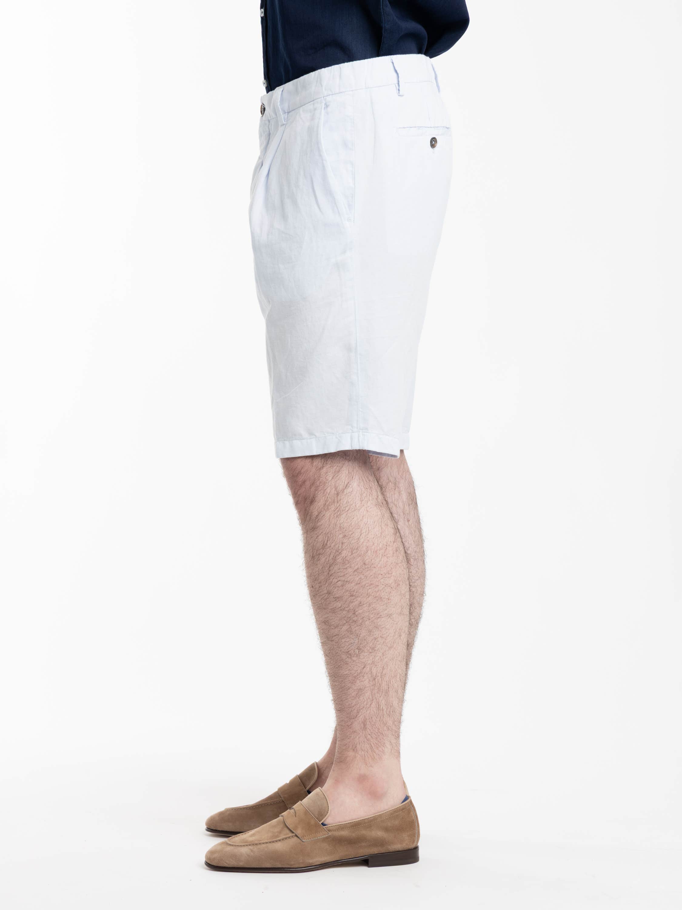 Light Blue Linen and Cotton Bermuda Shorts