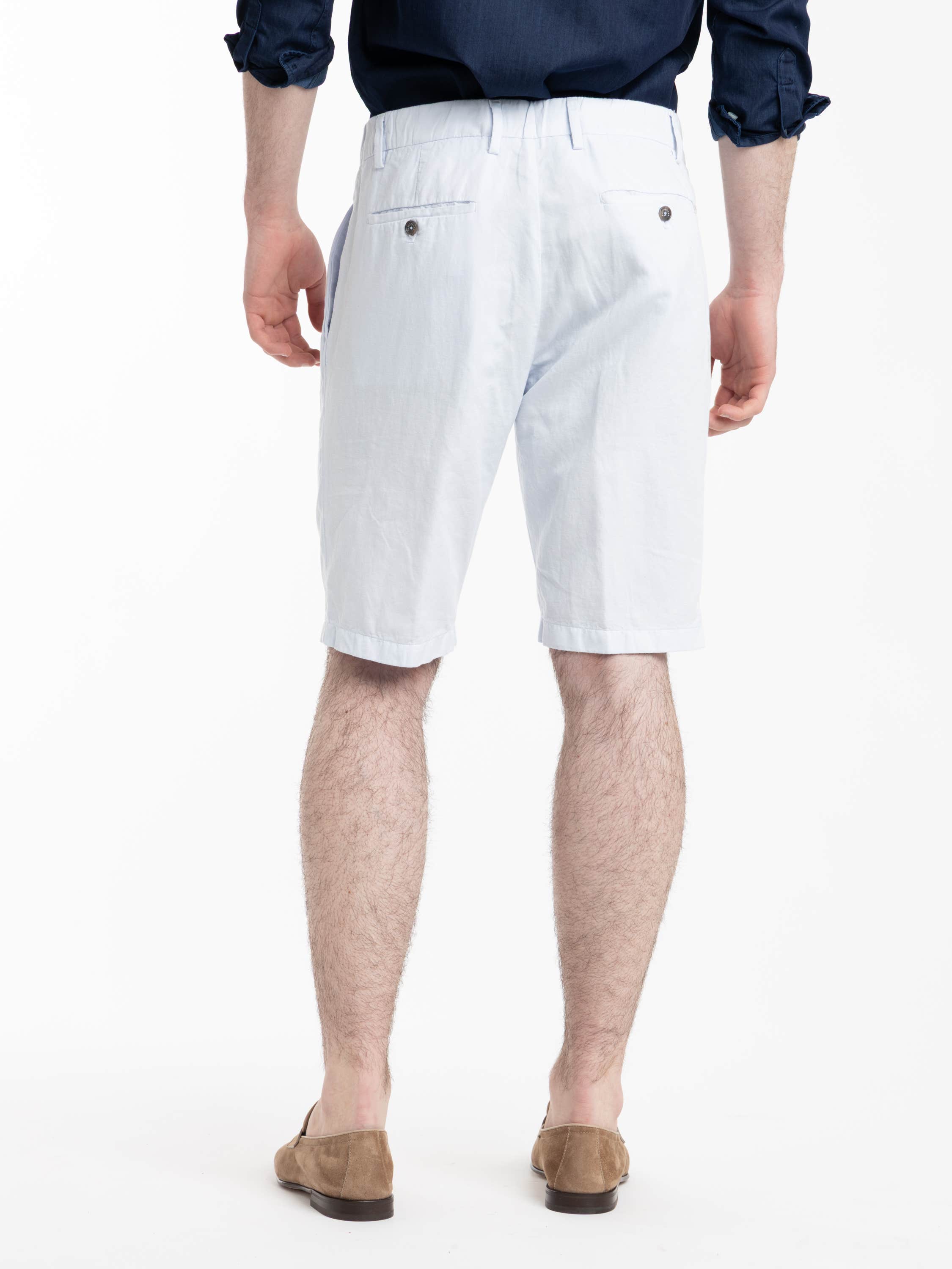 Light Blue Linen and Cotton Bermuda Shorts