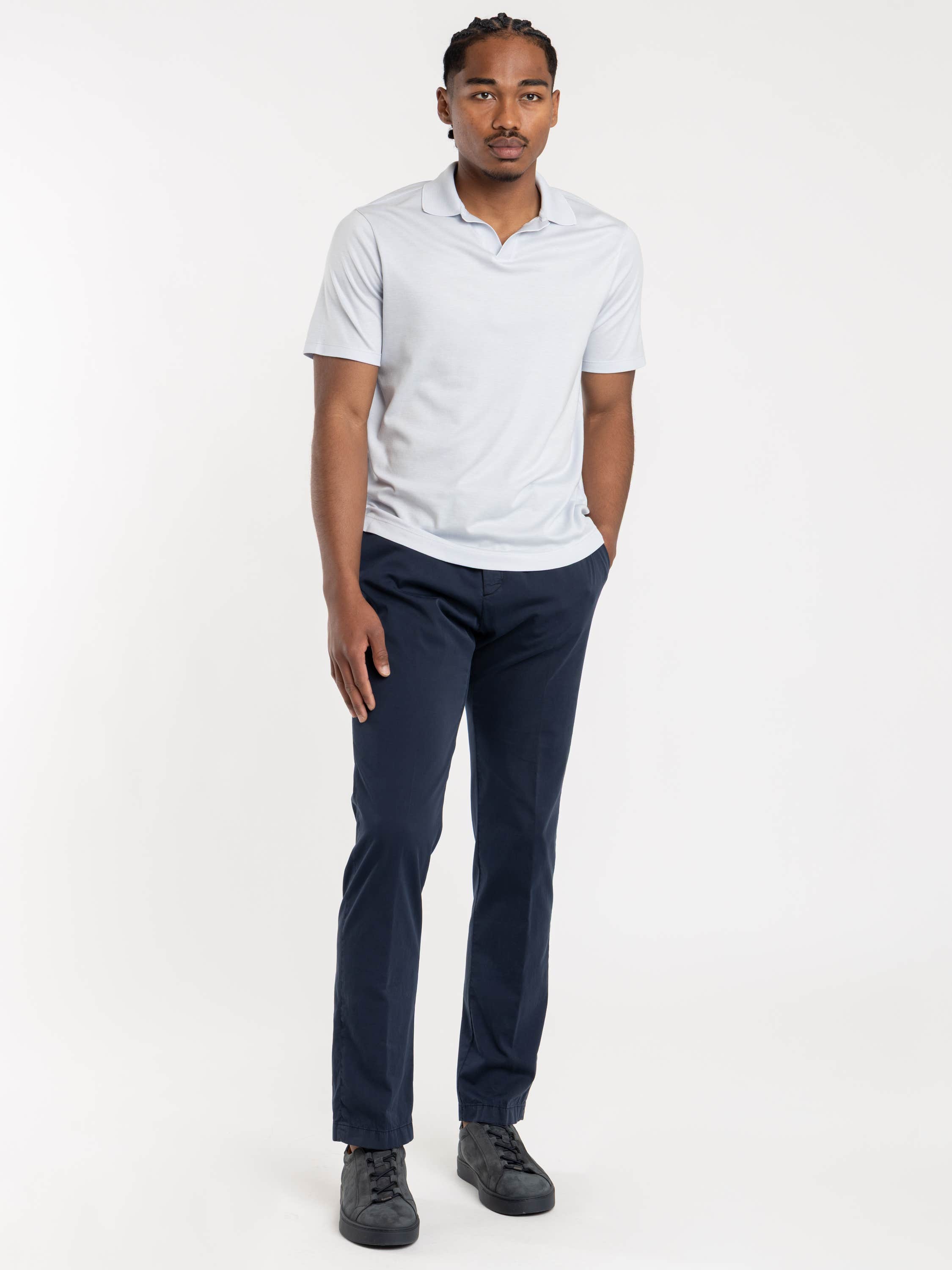 Light Blue X-Soft Open-Collar Polo Shirt In Cotton Interlock