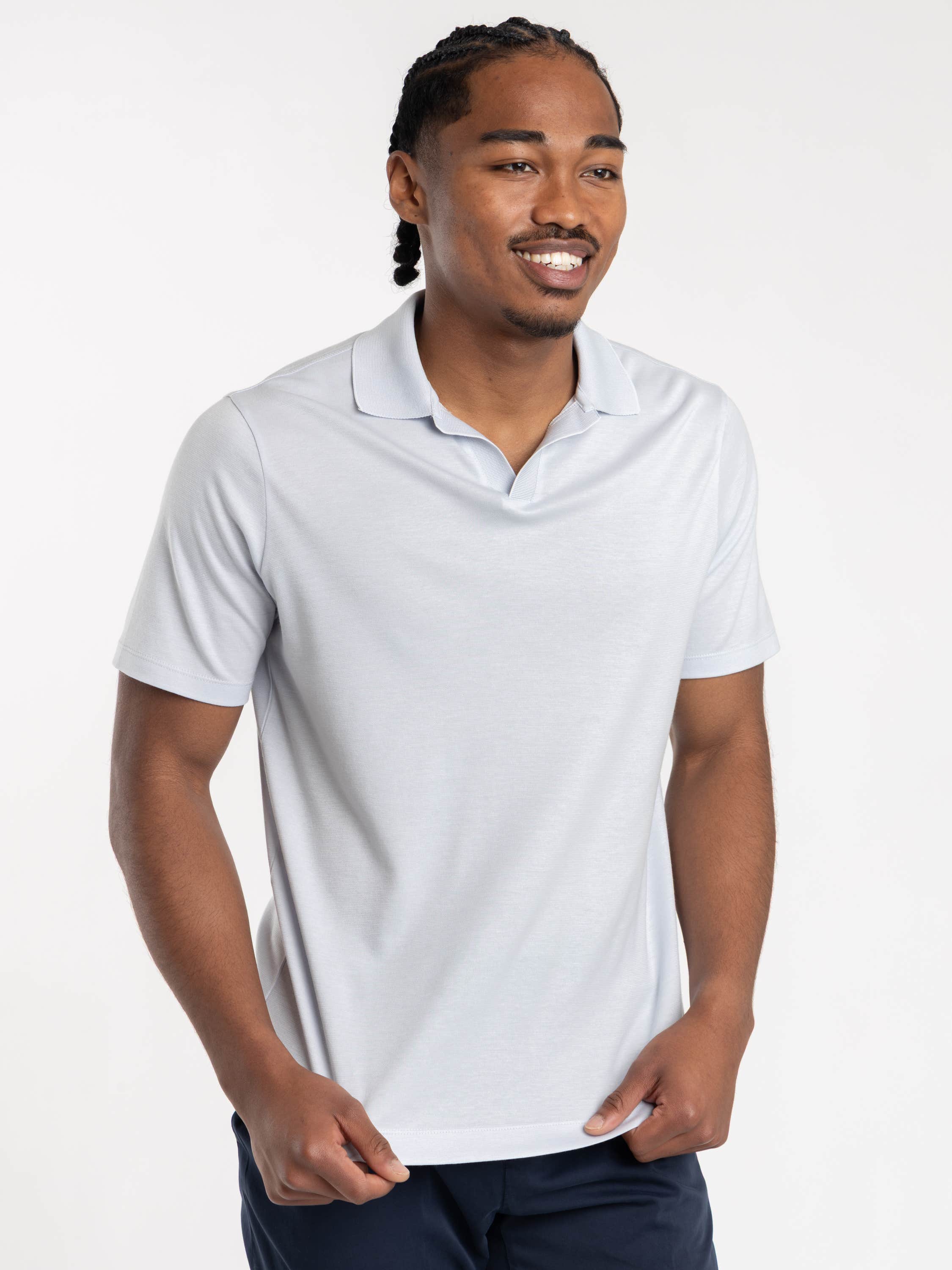 Light Blue X-Soft Open-Collar Polo Shirt In Cotton Interlock
