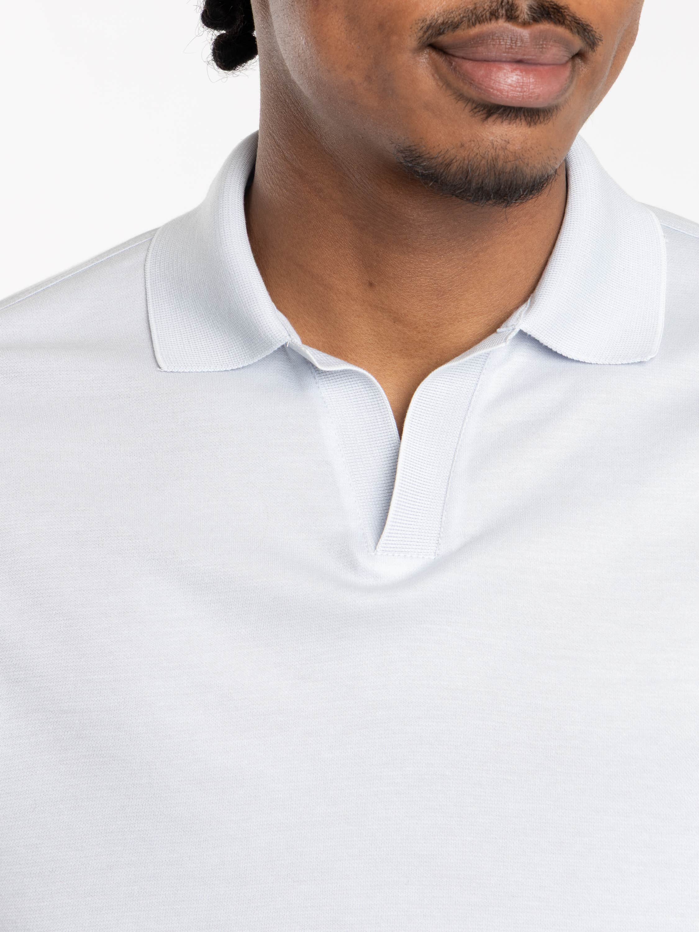 Light Blue X-Soft Open-Collar Polo Shirt In Cotton Interlock