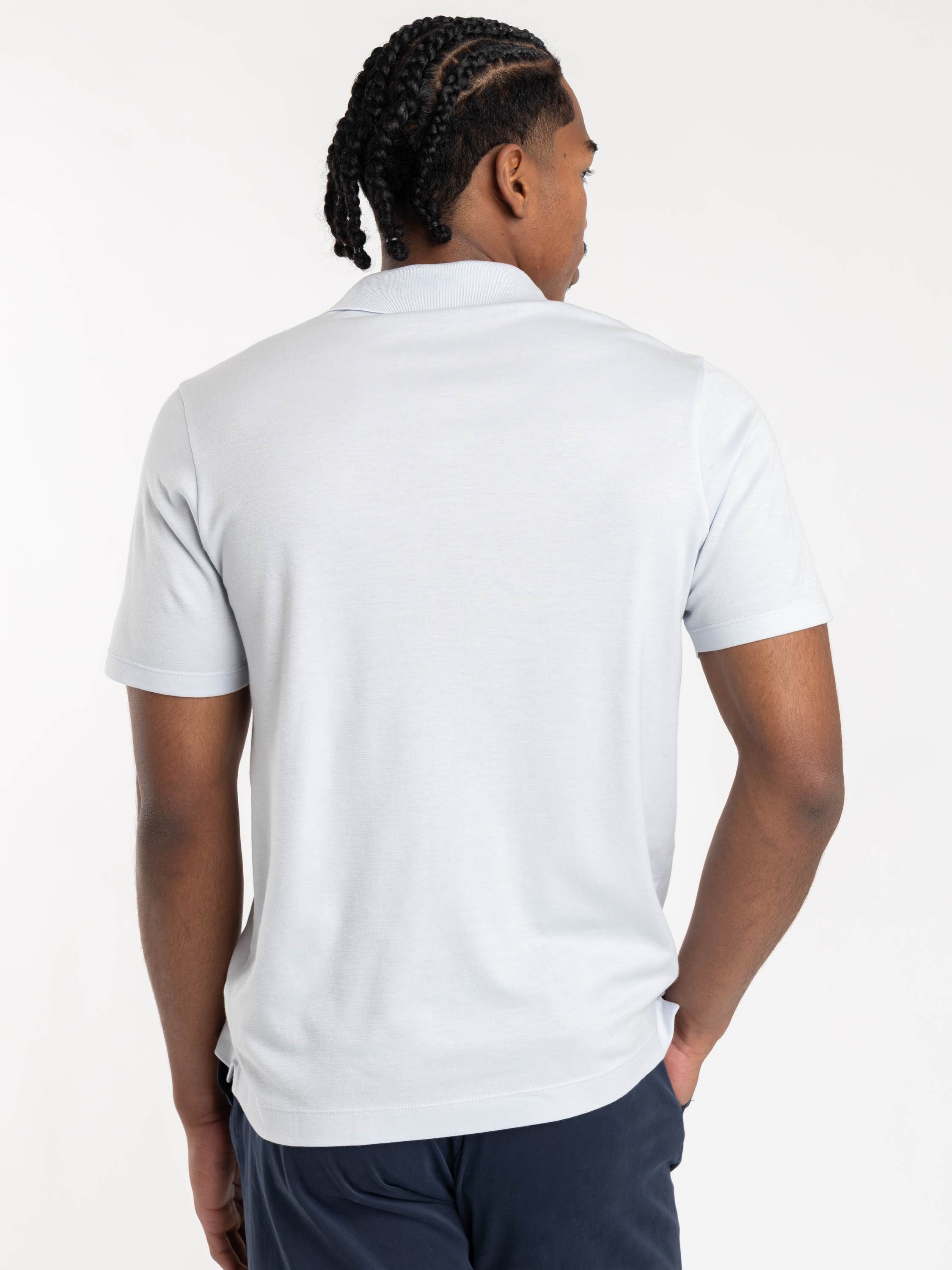 Light Blue X-Soft Open-Collar Polo Shirt In Cotton Interlock