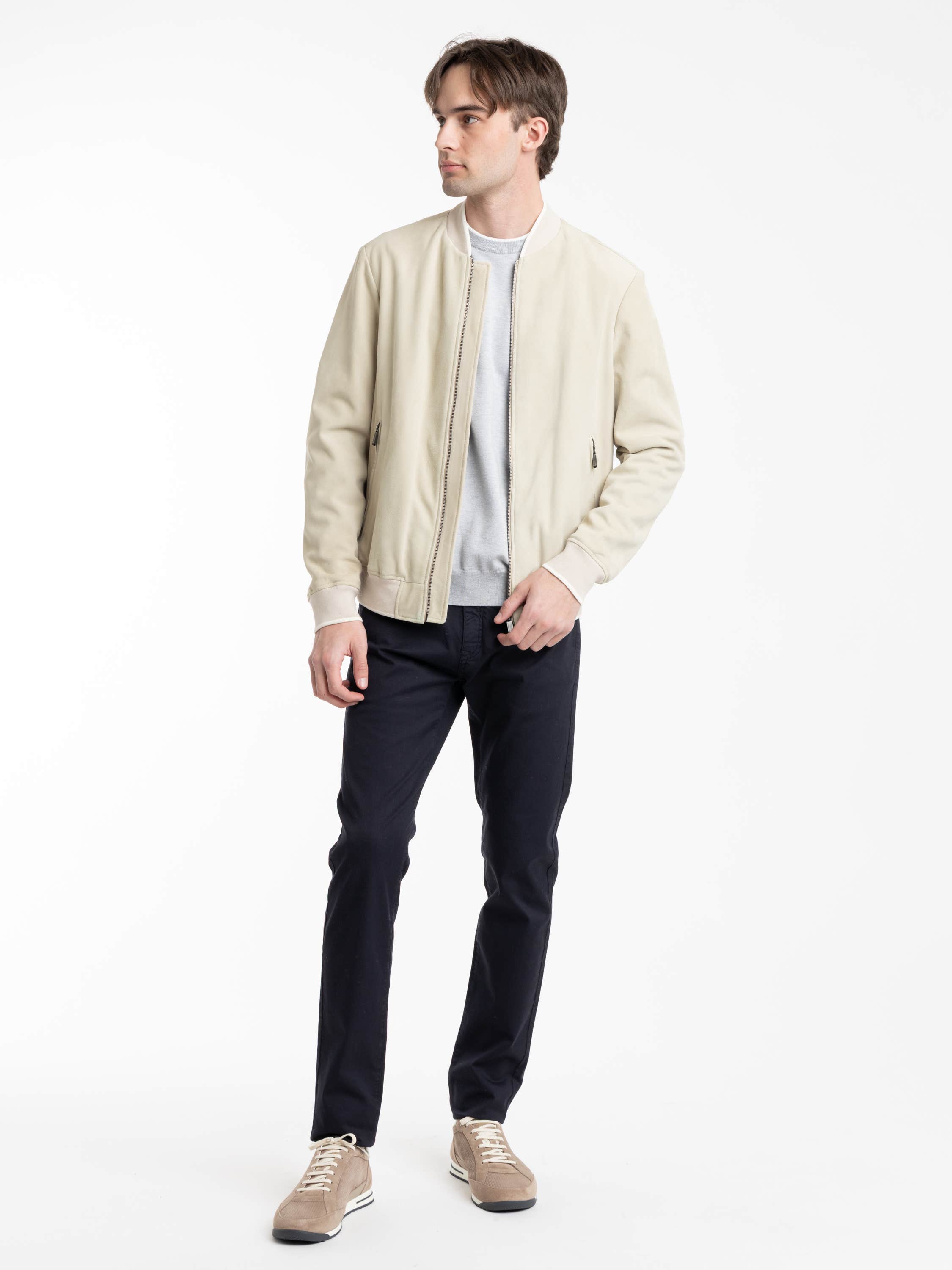 Light Beige Aqualeather Suede Bomber Jacket