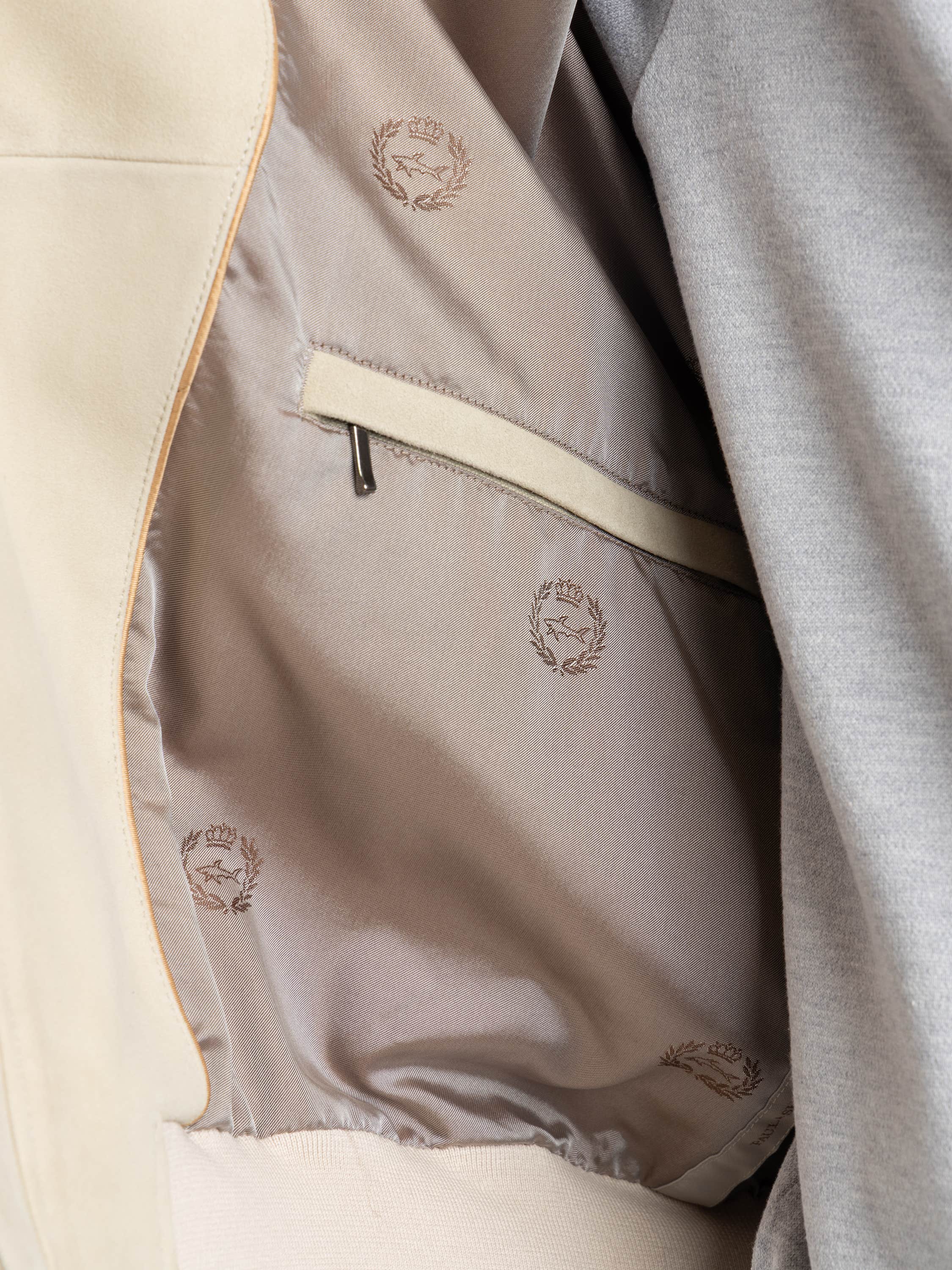 Light Beige Aqualeather Suede Bomber Jacket