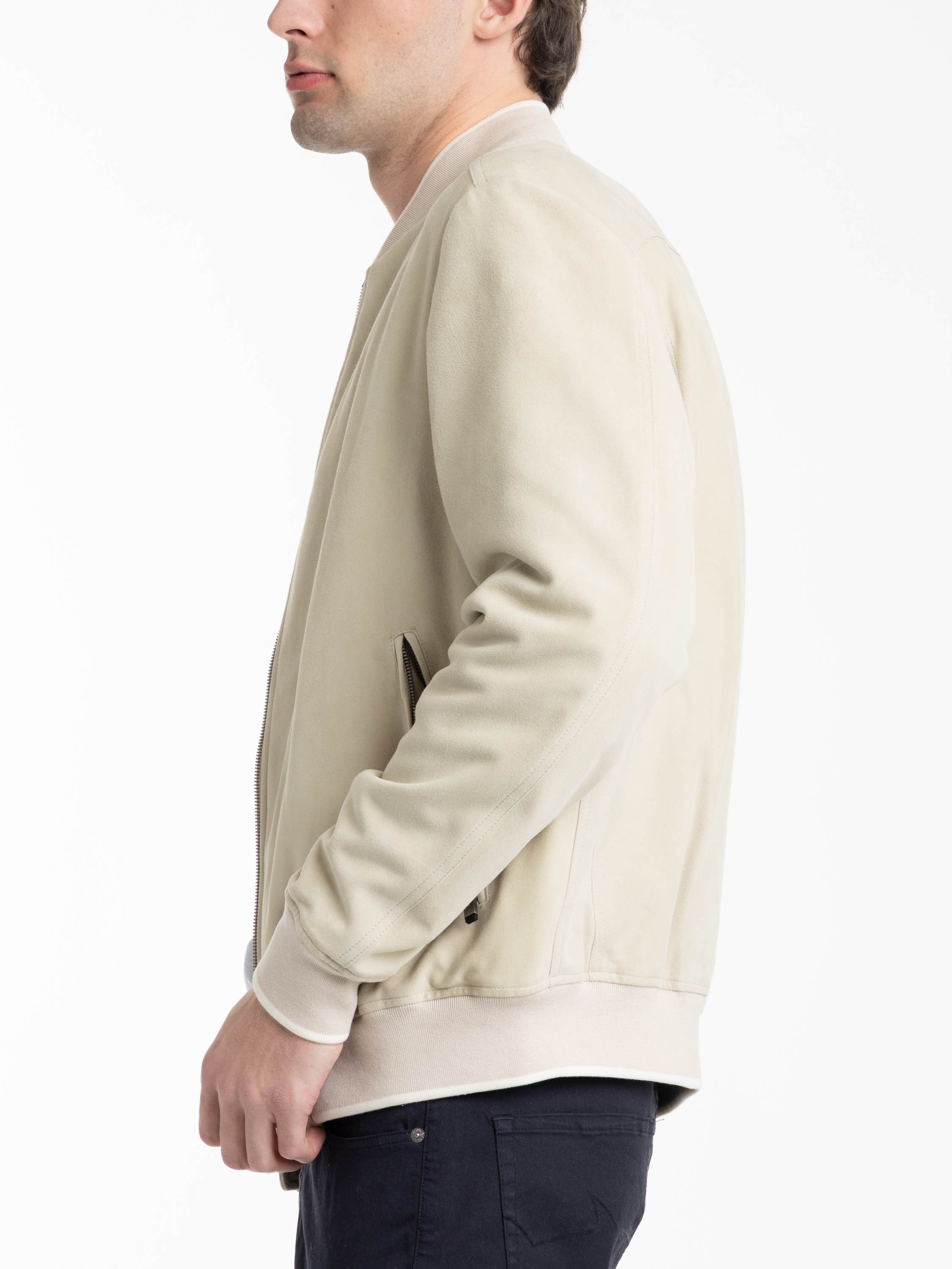 Light Beige Aqualeather Suede Bomber Jacket