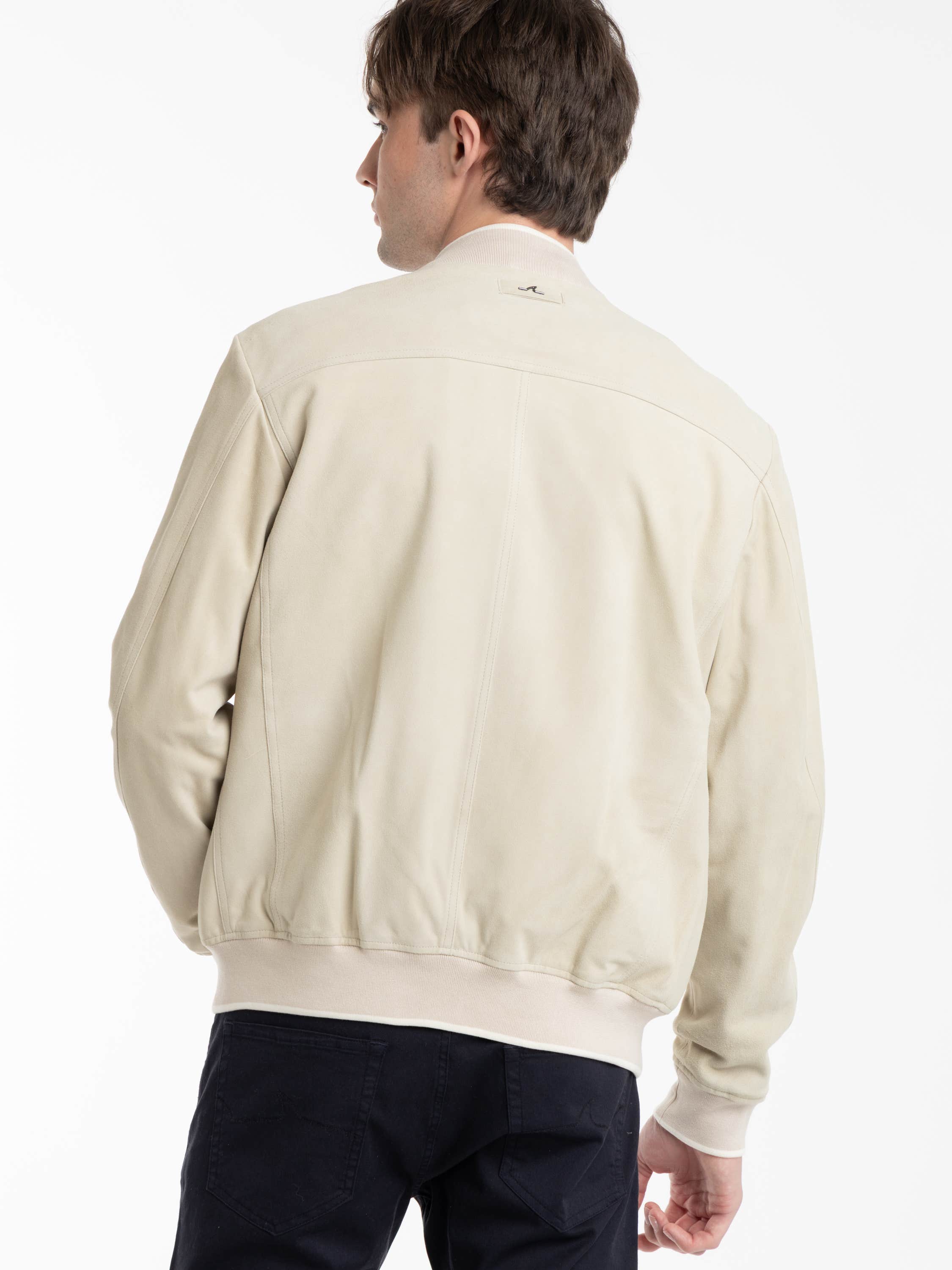 Light Beige Aqualeather Suede Bomber Jacket