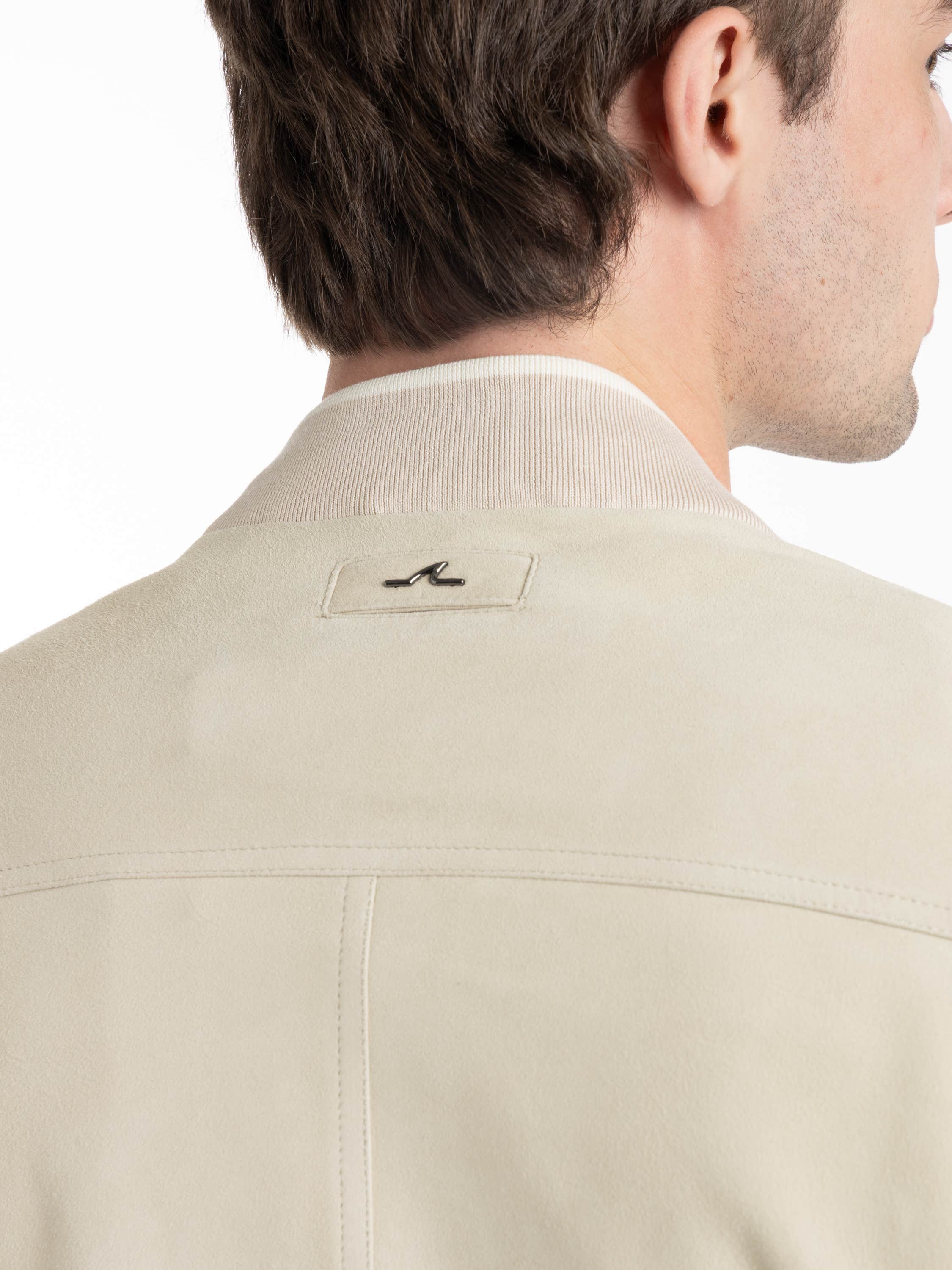 Light Beige Aqualeather Suede Bomber Jacket