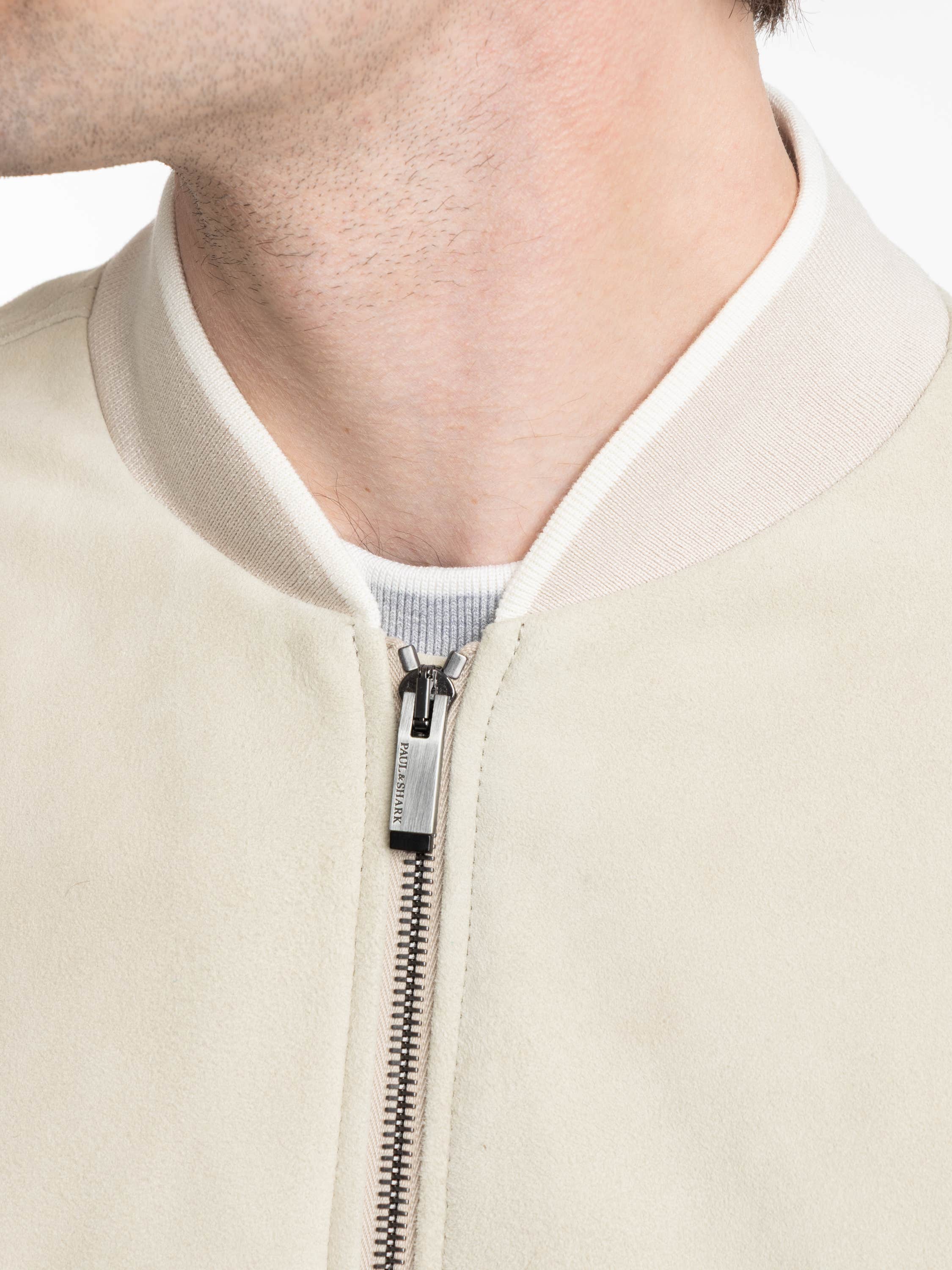 Light Beige Aqualeather Suede Bomber Jacket