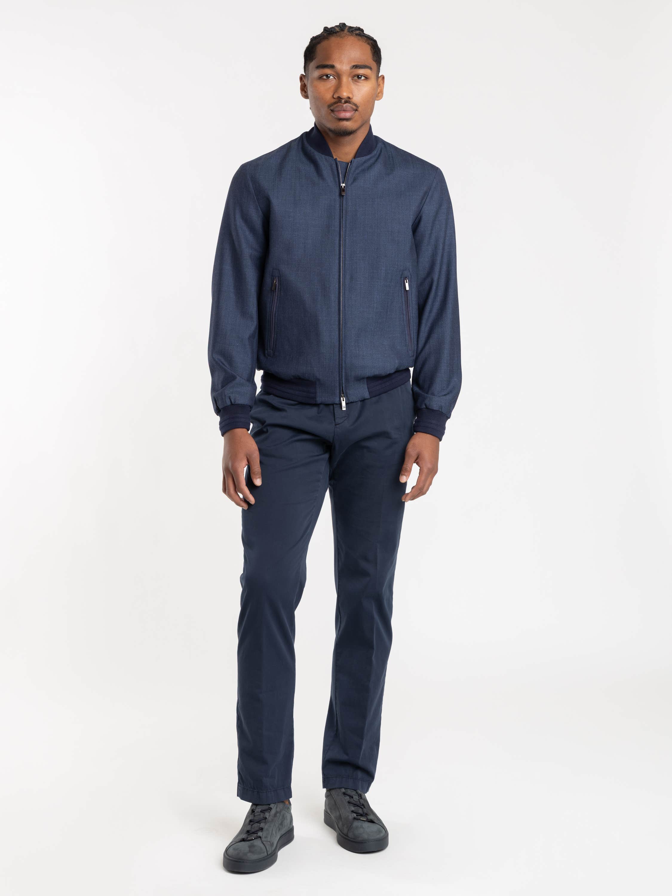 Navy Blue Bomber Jacket In Jersely®