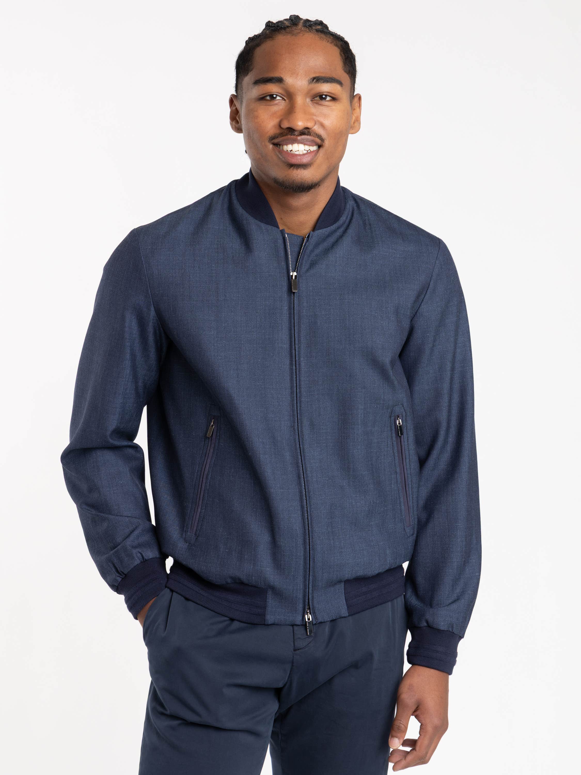 Navy Blue Bomber Jacket In Jersely®