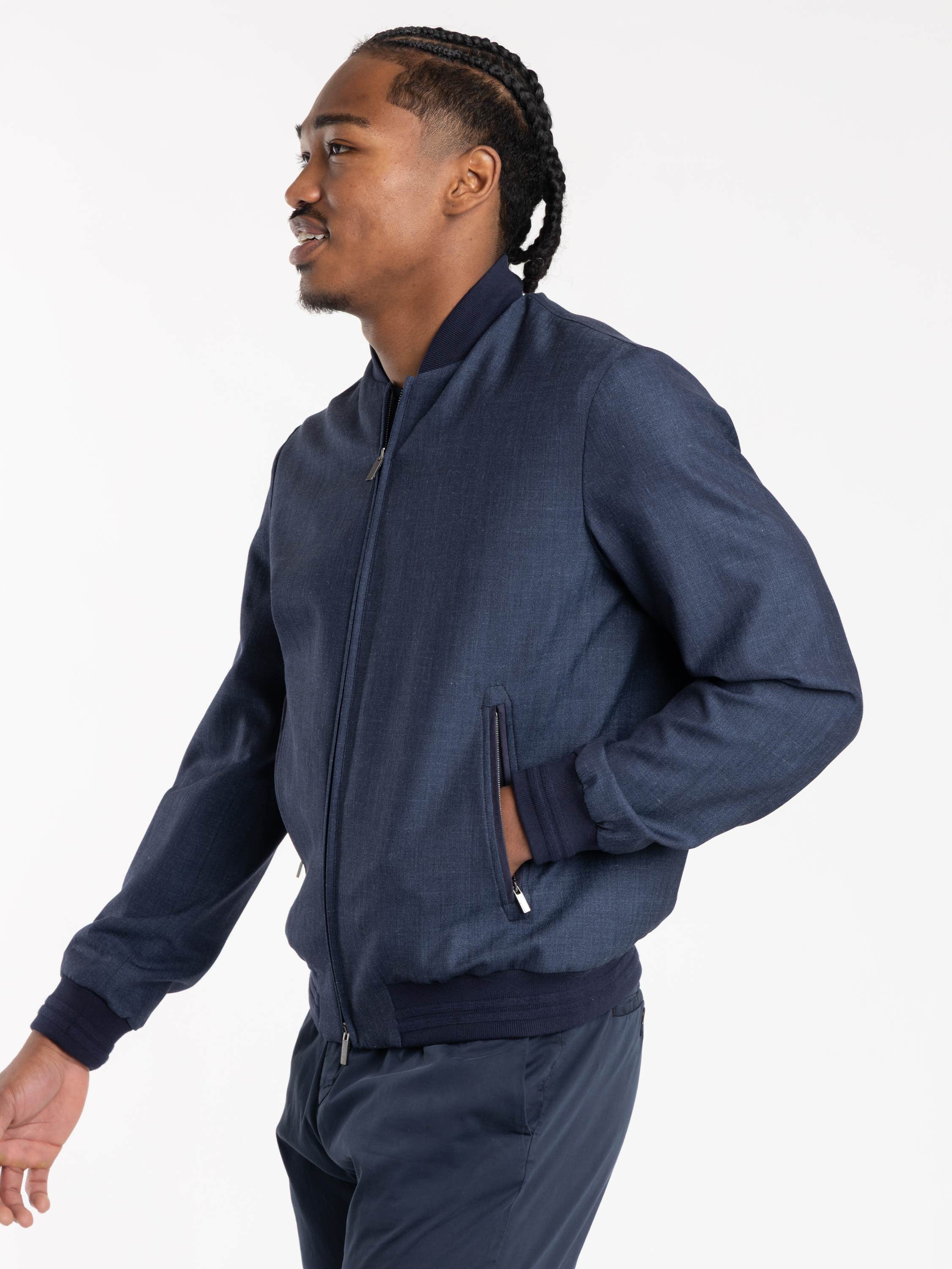 Navy Blue Bomber Jacket In Jersely®