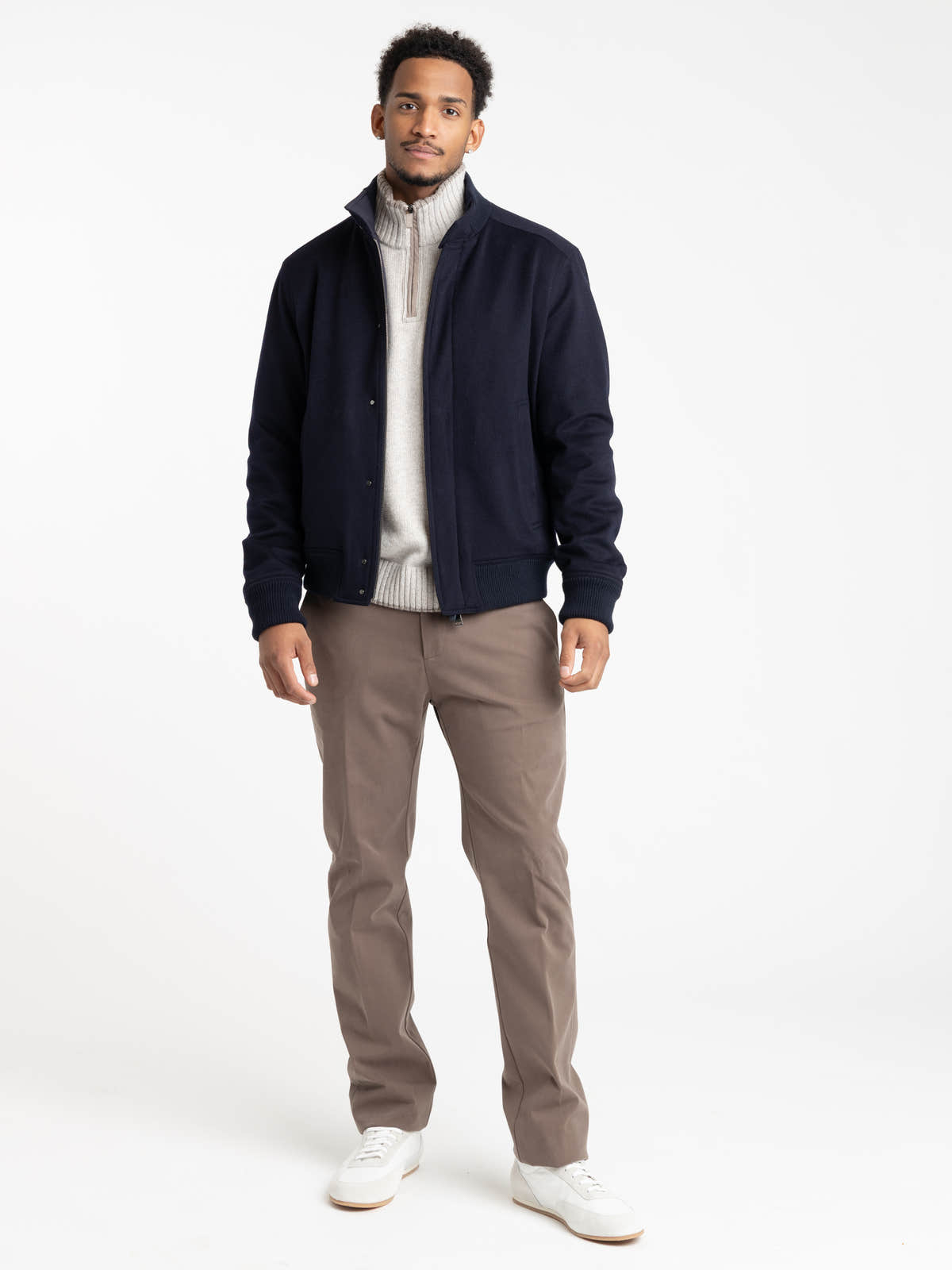 Navy Cashmere Bomber Jacket